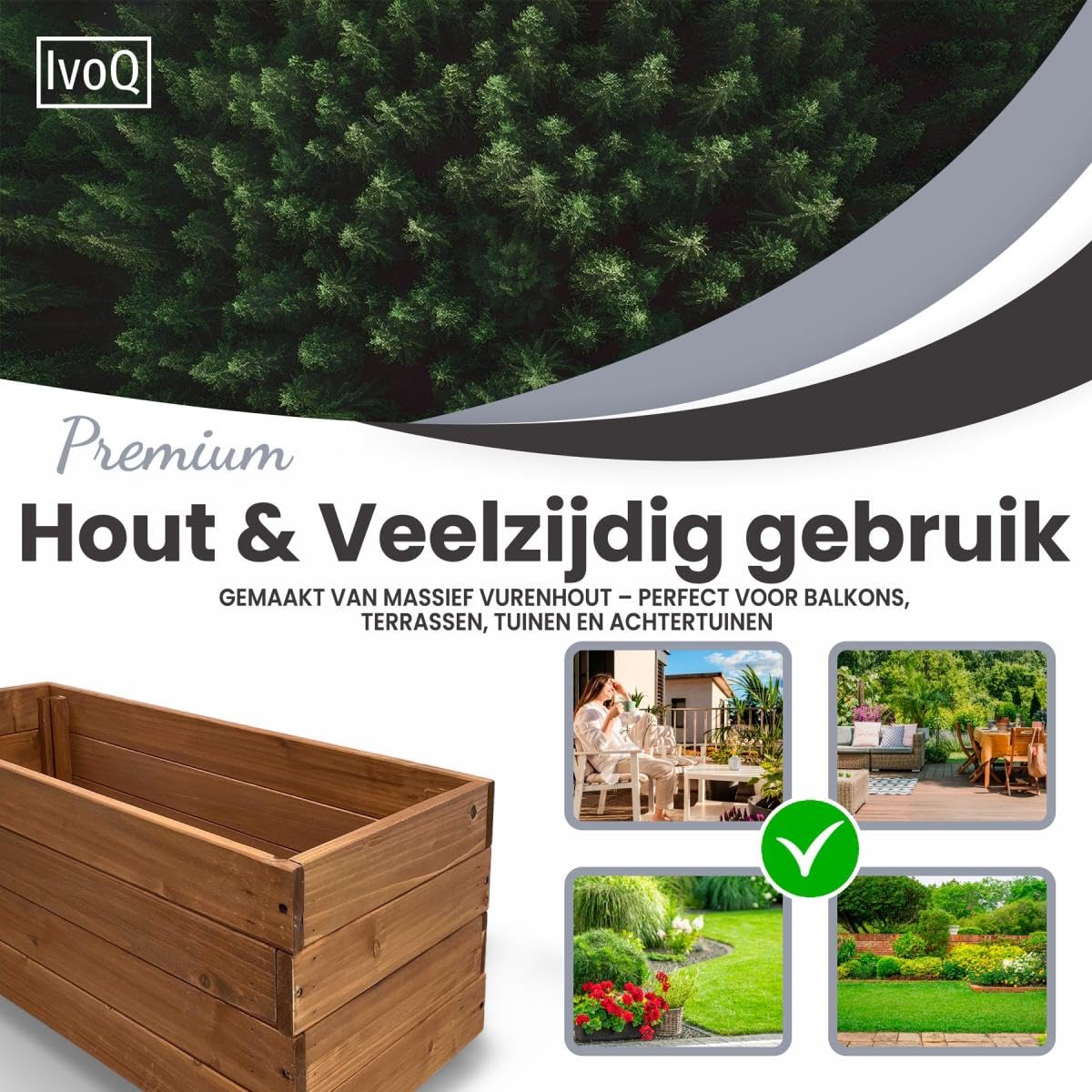 Jardinière en bois 80 x 40 x 32 cm – Bois d'épinette massif FSC – Résistante aux intempéries avec drainage et sac non tissé