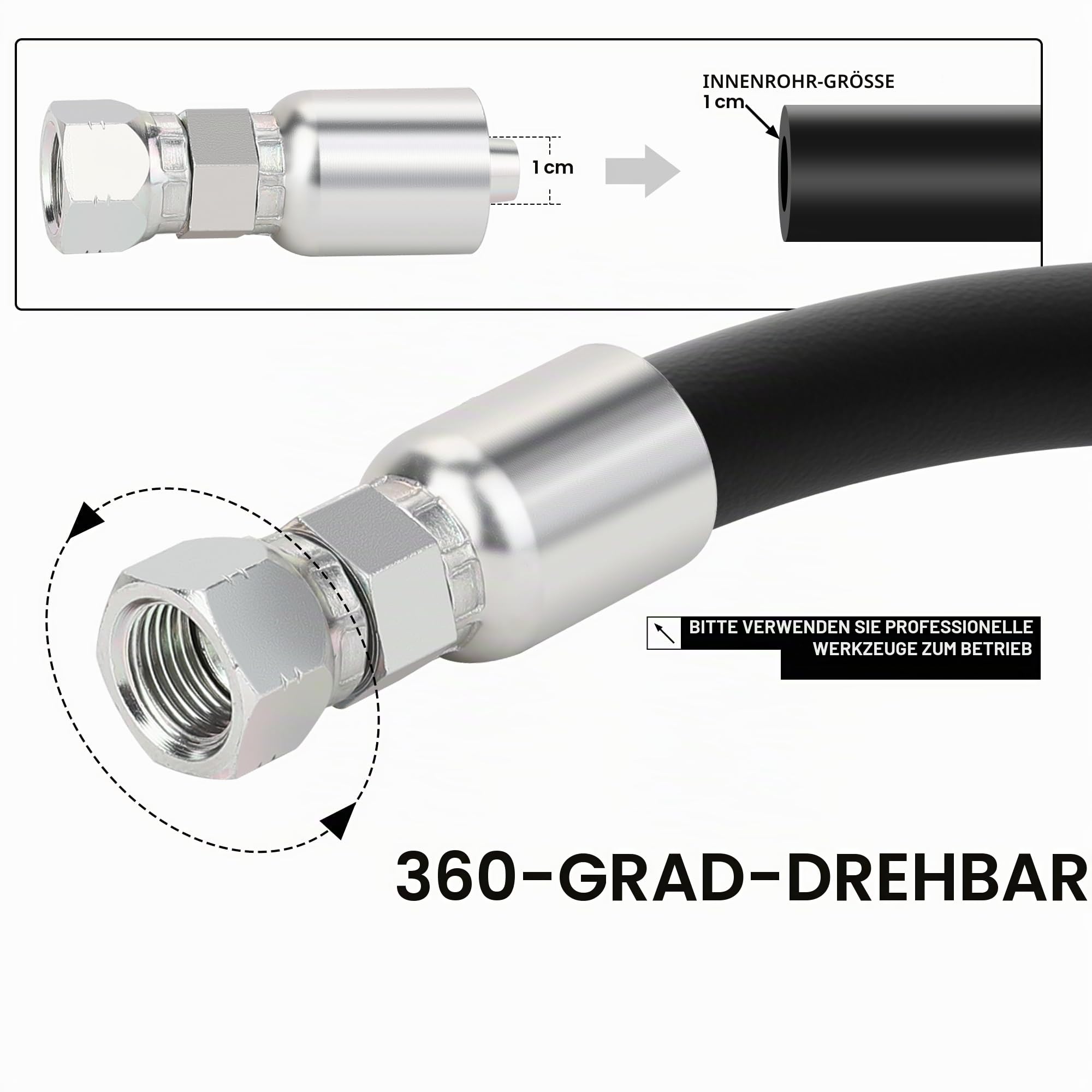 3/8 Zoll Schlauch x 3/8 Zoll JIC 37 Grad weiblich, drehbarer Hydraulikschlauch, Crimpverschraubungen, 10-teiliges Set für eindrahtige Hydraulikschläuche