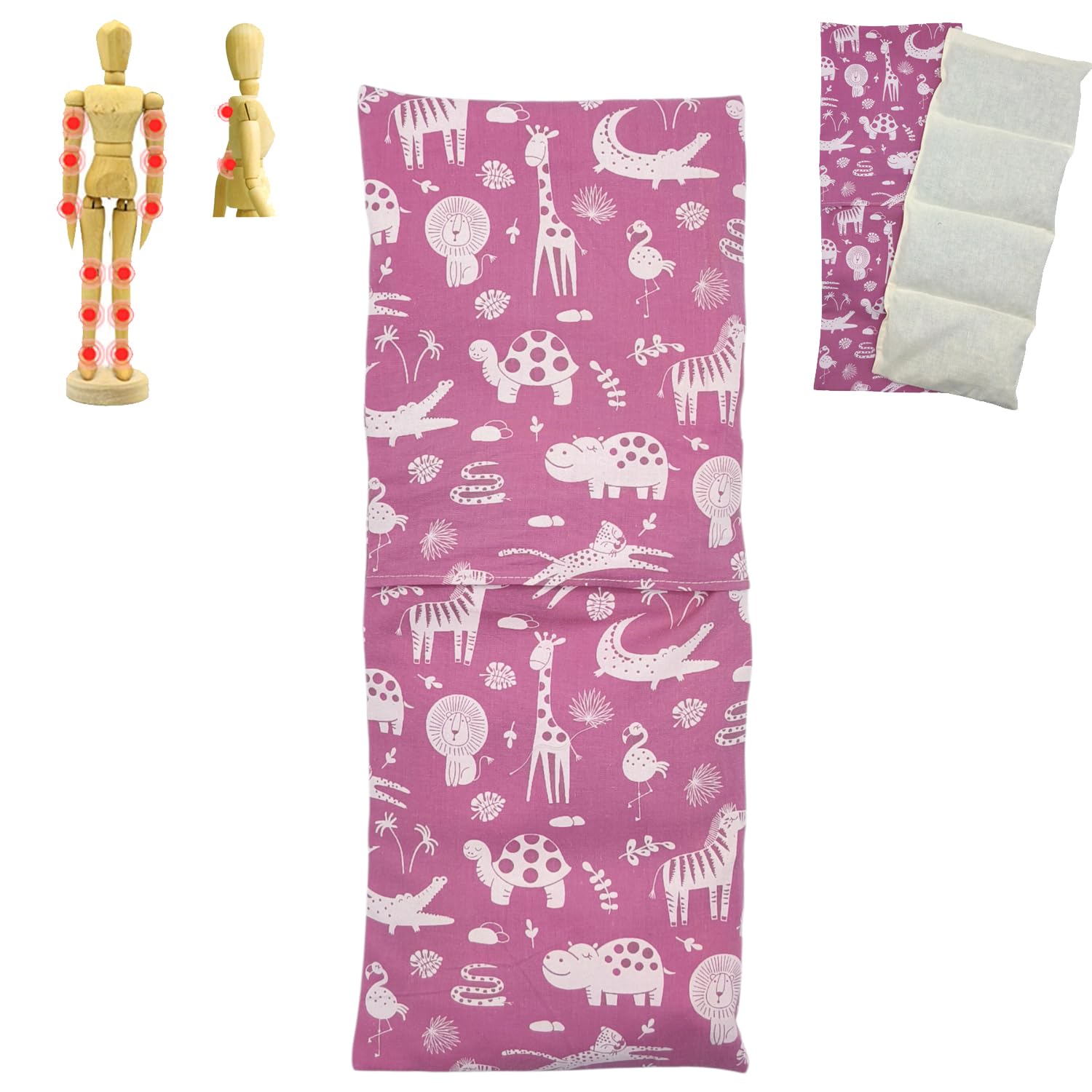 Saco semillas "Pink Zoo", saco con huesos de cereza, saco semillas microondas, saco térmico, frío y calor, bolsa microondas, funda lavable, 40x17cm, 400gr