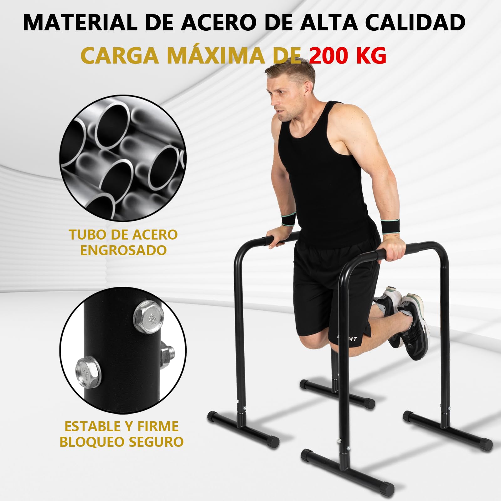 Barras Paralelas de Ejercicio, Capacidad 200 kg, Estación de Inmersión para Calistenia,Paralelas Calistenia