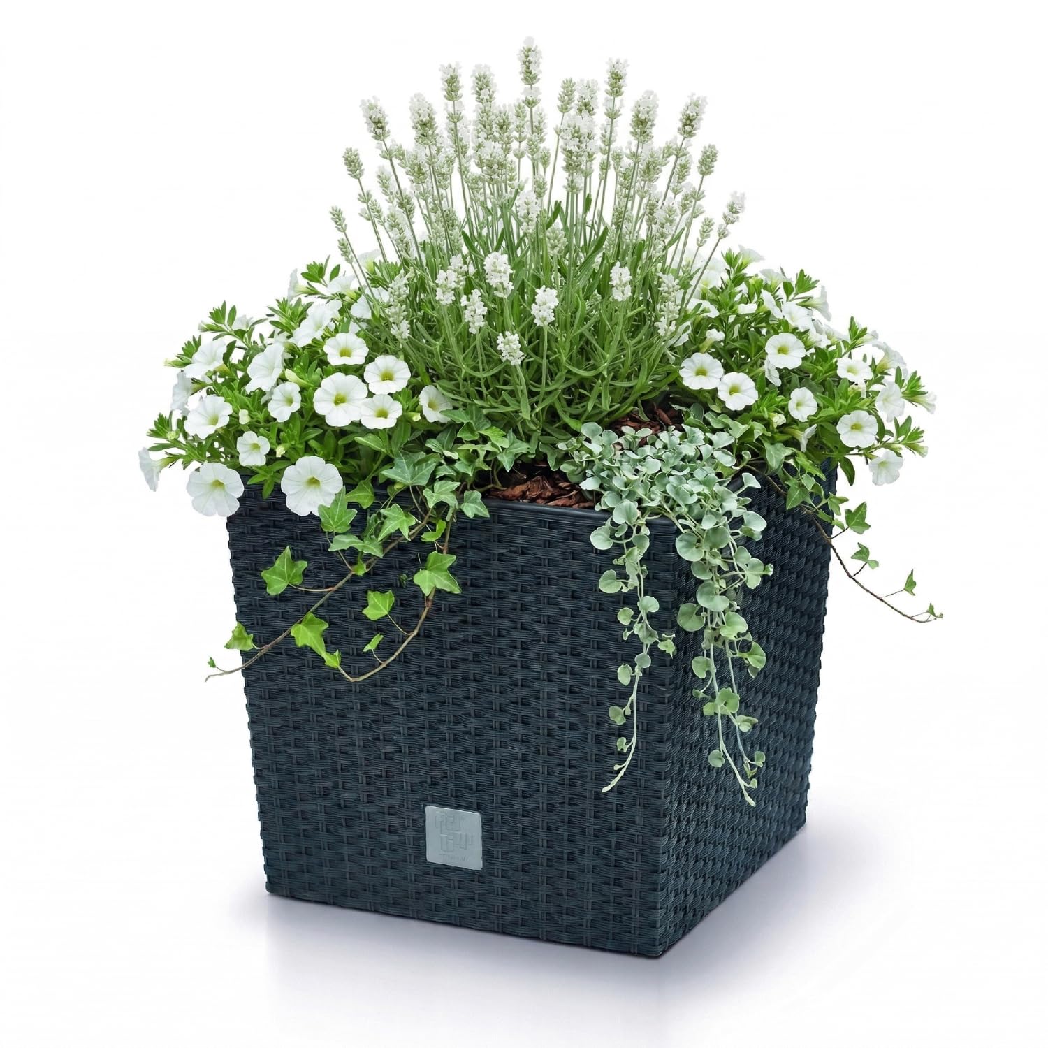 Prosperplast quadratisch Blumentopf in Rattan-Optik Rato Serie anthrazit Volumen 64 L, schwarz, 39 x 39 x 40,5 cm, DRTS400L-S433