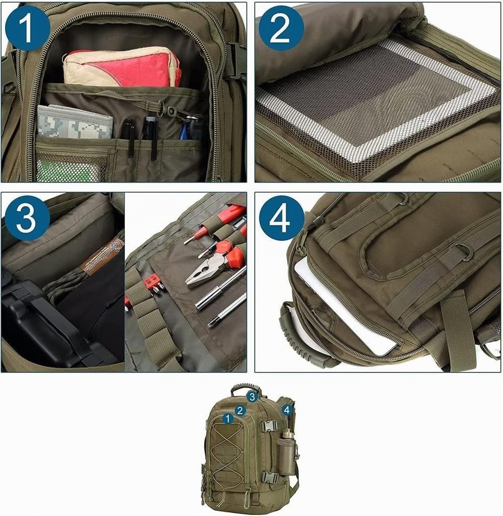 Mochila táctica militar grande de 60 L, impermeable, para 3 días, para senderismo, caza, camping
