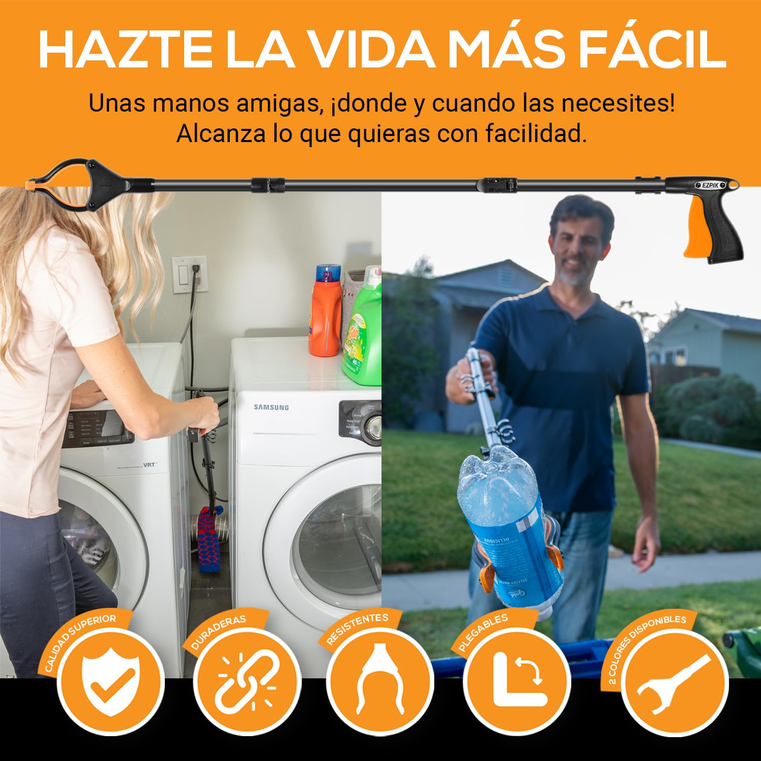 EZPIK® Pinzas Recoge Objetos 100 cm - Pinzas Extensibles para Personas Mayores - Palo con Imán Telescópico para Minusválidos y Ancianos - Pinza Recoger Basura y Fruta [Color Negro, Pack 2]
