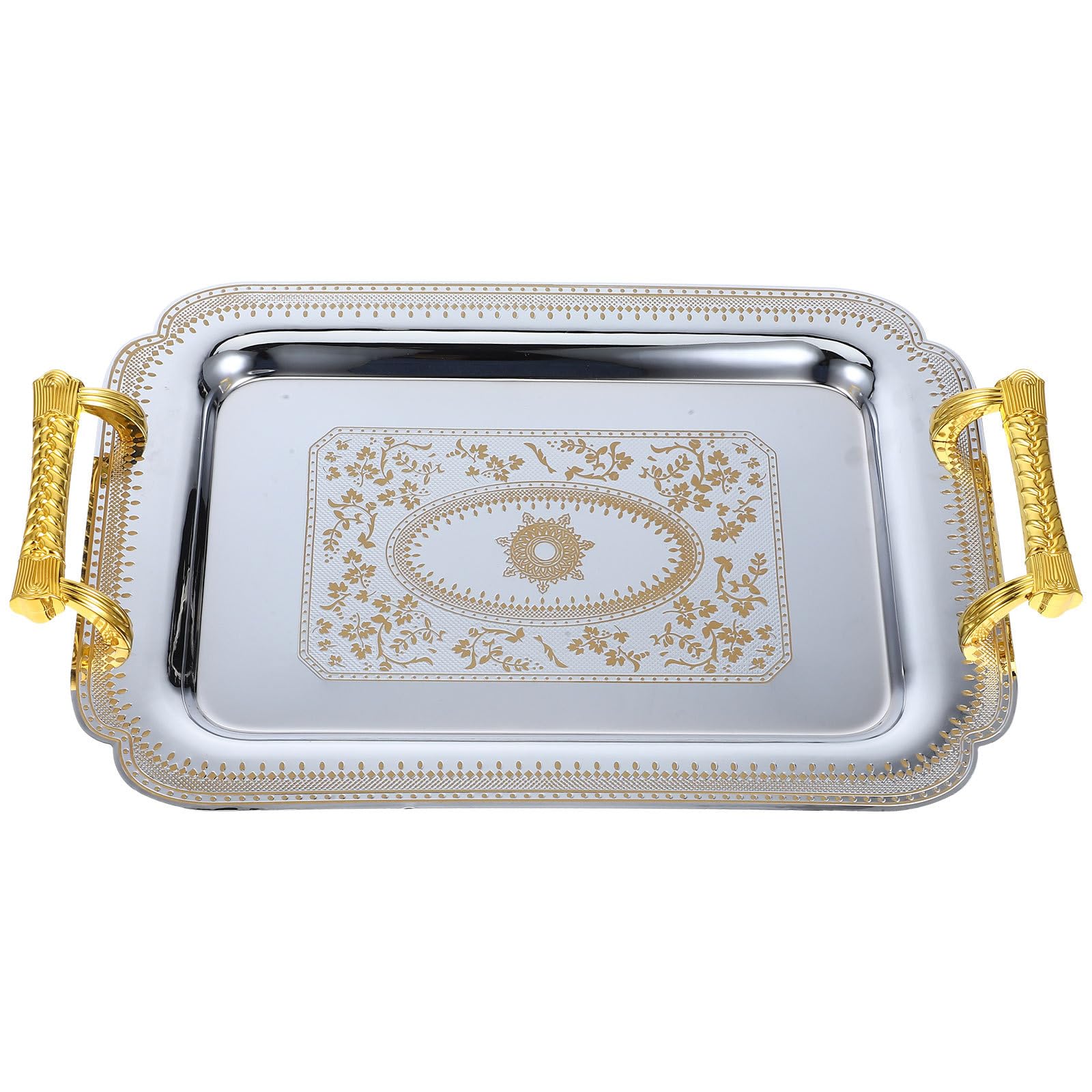 Bandeja de Servir Europea Vintage Dorada de Acero Inoxidable | Buffet y Eventos, Reutilizable y Fácil de Limpiar, No se Deforma Rompe