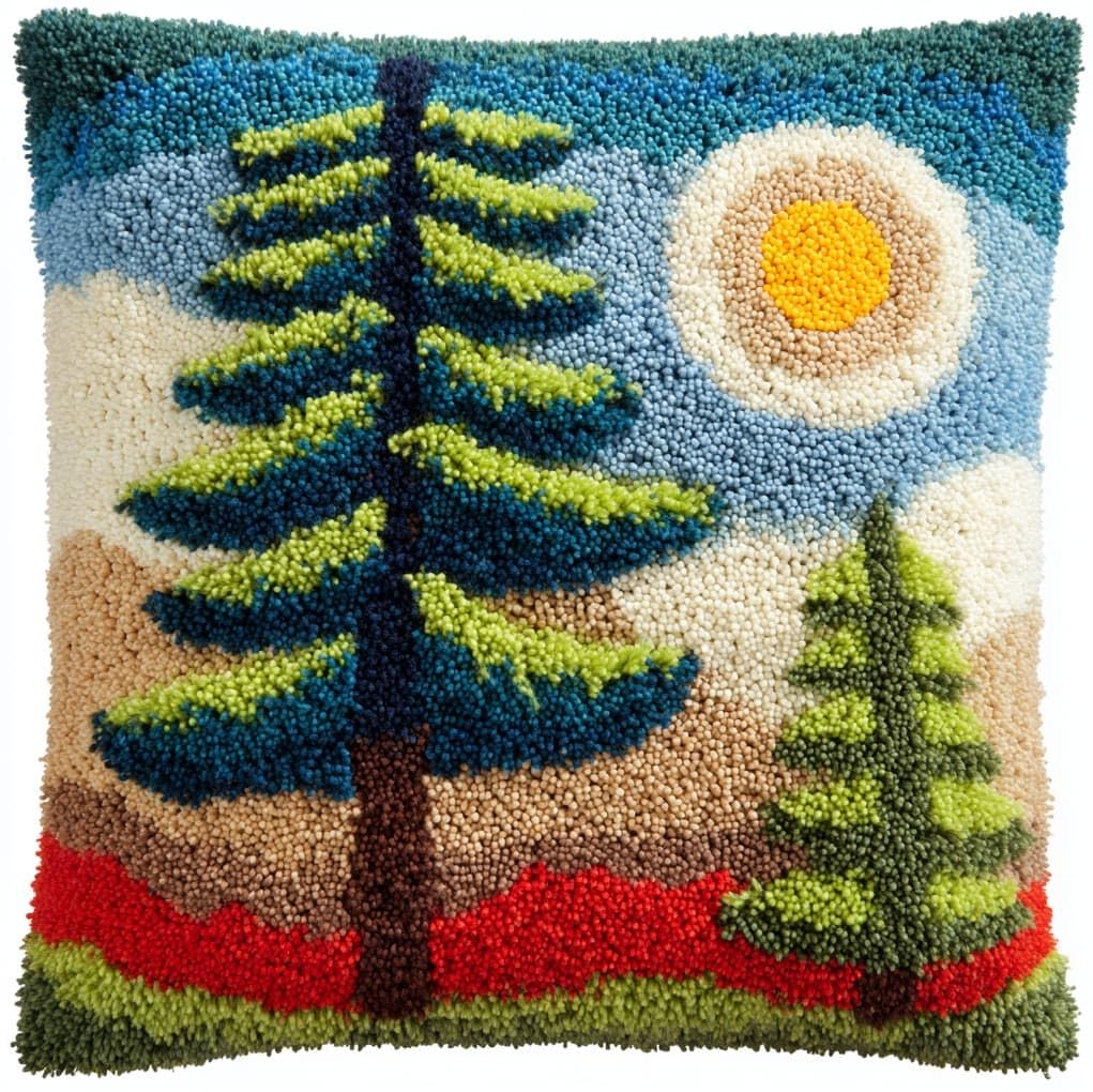 WallustrioaW Pre Printed Latch Hook Kits for Beginners,Sunset Pine Tree Landscape