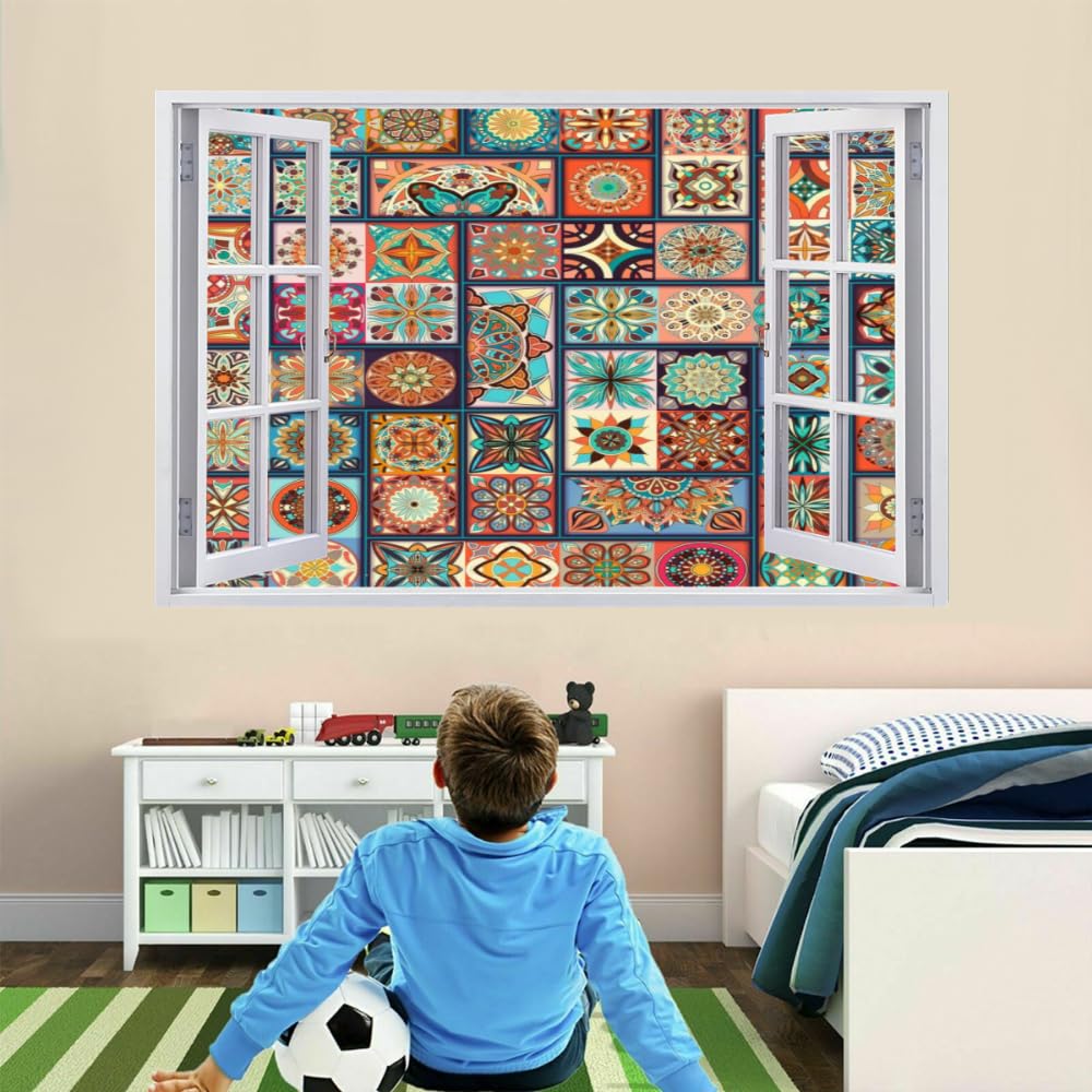 3D Durchbruch Wandtattoo Mädchen Kinderzimmer Vintage-Mandala Wandaufkleber Dekorative Marokkanisches Muster Abnehmbare Wandsticker für Junge Teenager Zimmer Wohnzimmer Schlafzimmer Wandbilder Deko