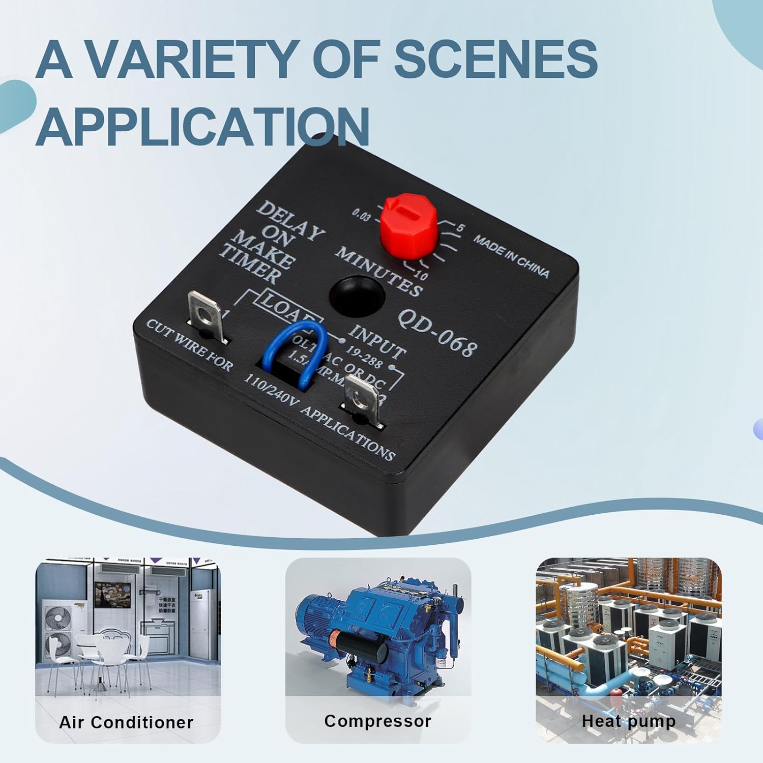 10Pcs Delay On Make Timer, QD-068, 0.03 to 10 Min, Adjustable Delay, 19-288 VAC OR DC (10)