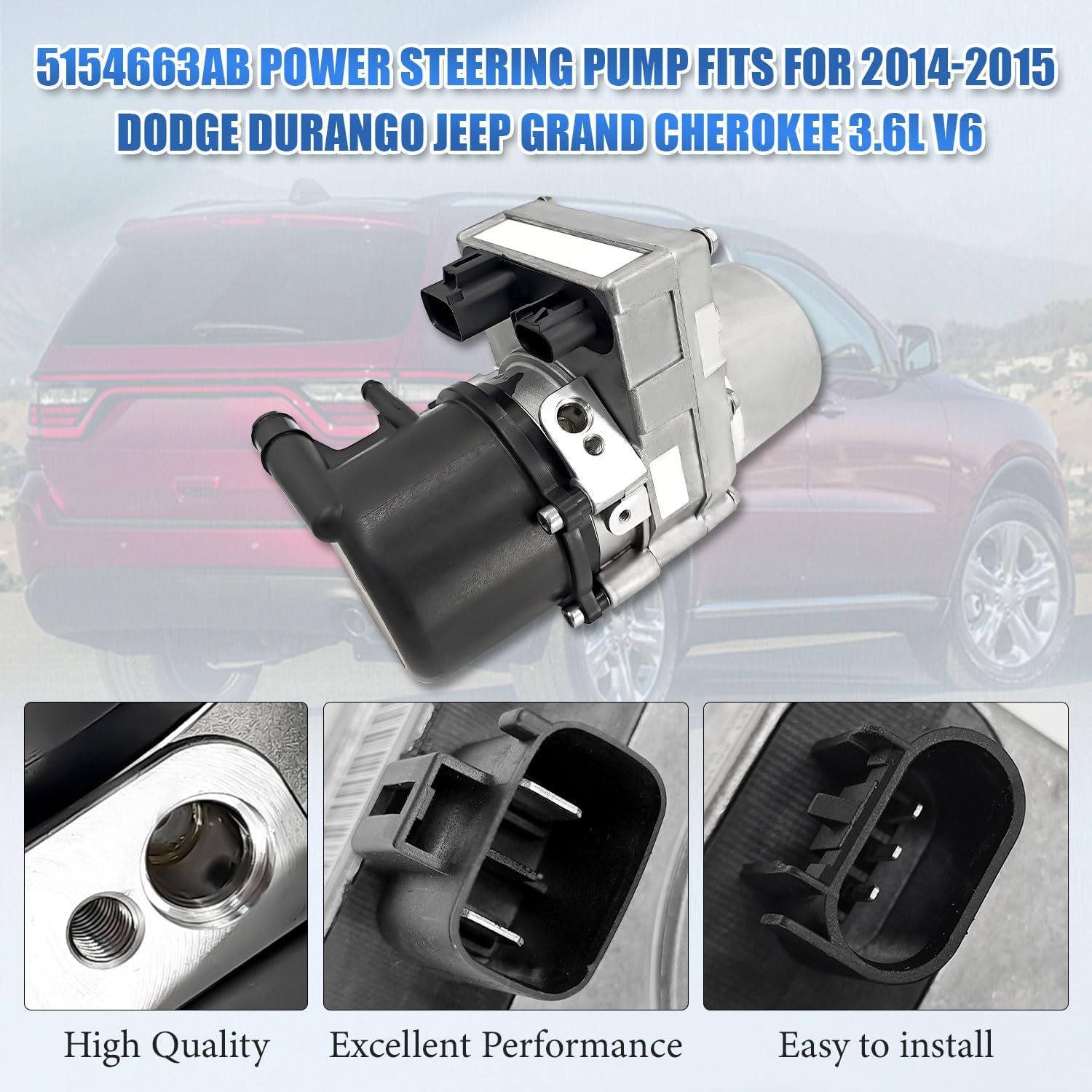 5154663AB 3.6L V6 Power Steering Pump Compatible with Dodge Durango Fits For Jeep Grand Cherokee 2014-2015 Replace 553-01186 86-03153R