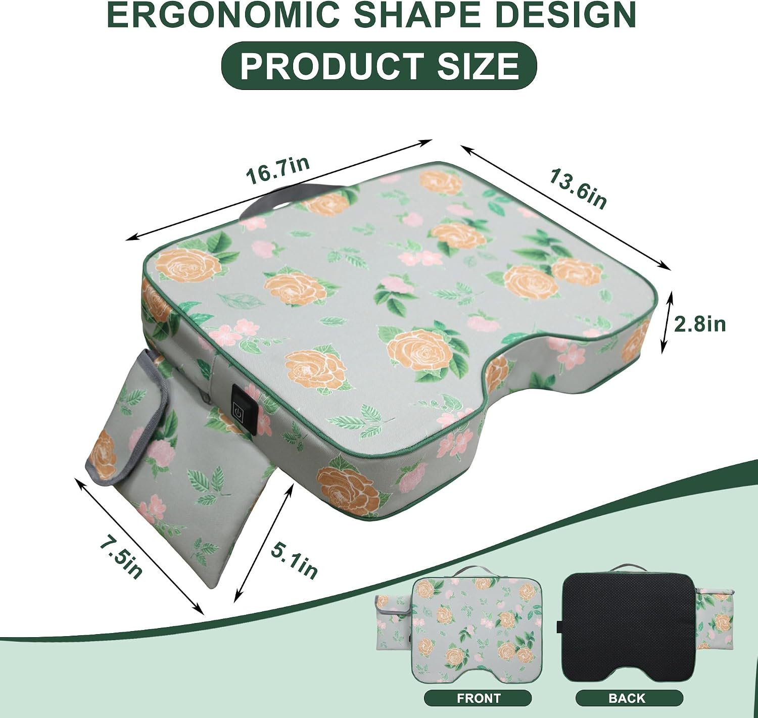 MYDAYS Portable Heated Seat Cushion, Memory Foam Heating Seat Pad for Outdoor Stadium Bleacher Camping, Power Bank Not Included(Flower)