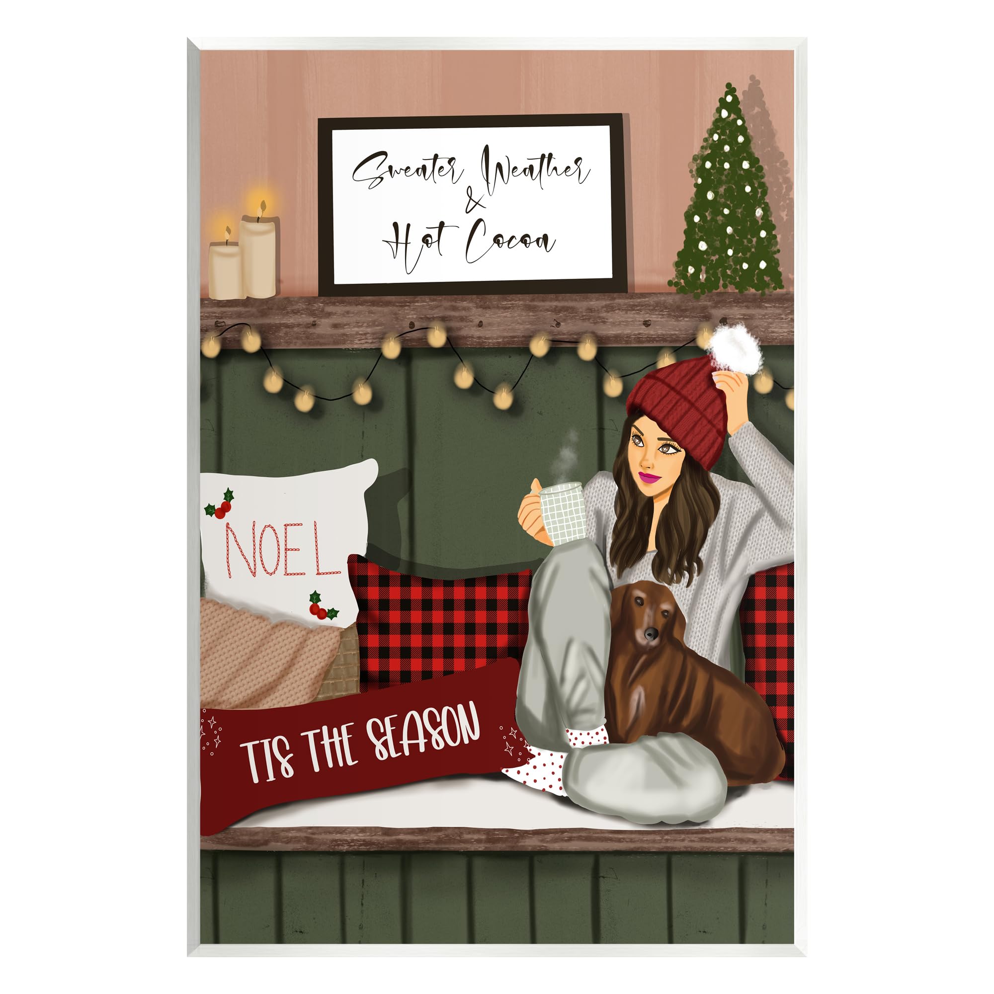 Stupell Industries Cozy Girl with Christmas Phrases Wall Plaque Art by Saba Rauf