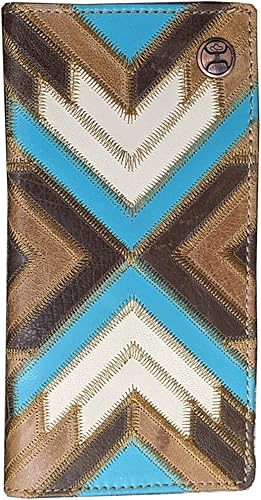 HOOEY Billetera Western Rodeo de cuero para hombre (Patchwork - Turquesa)