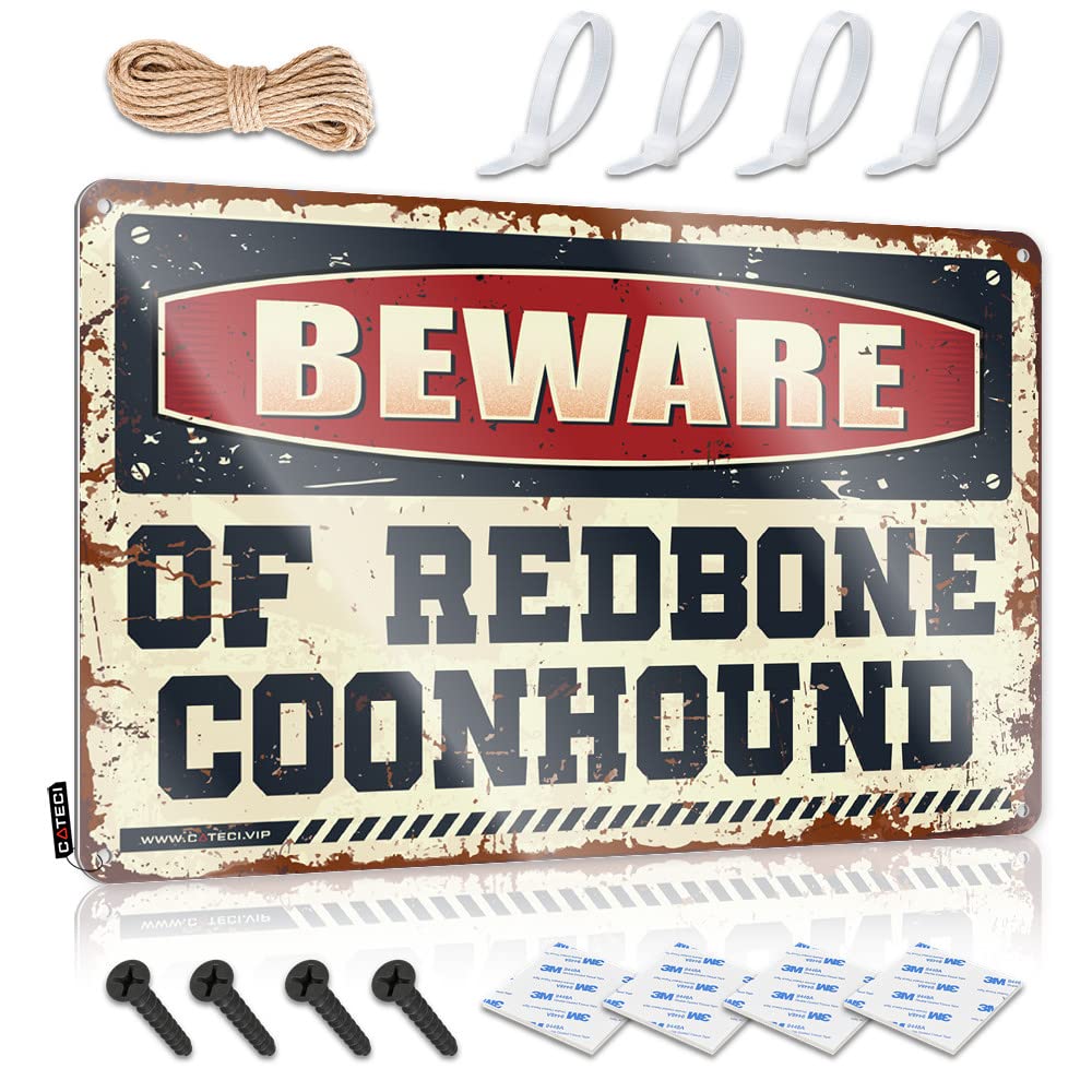 KLIMORA Man Cave Sign Decor Beware Of Redbone Coonhound Tin Sign Man Cave Sign Decor Tin Signs Small Sign(30X40CM)