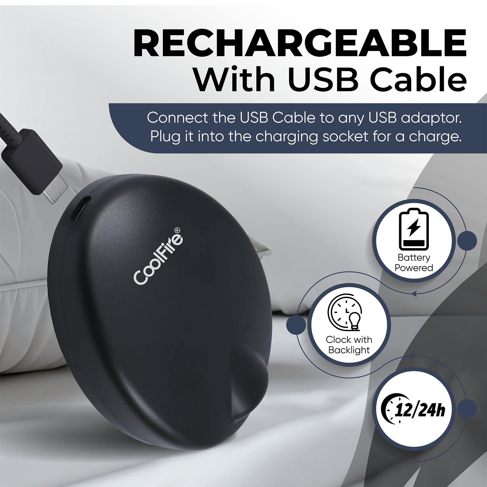 Coolfire Reloj despertador vibratorio recargable, funciona con pilas, para adultos y adolescentes, reloj despertador agitador de cama para personas que duermen mucho, viajeros y personas con