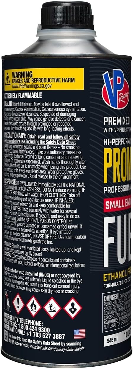 VP Racing Fuels ProMax 50:1 - Compatible with Chainsaws - Ethanol-Free Small Engine Fuel, 1 Qt, 8 Pack