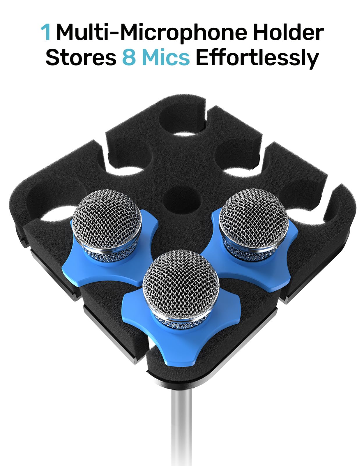 Etour Multi Microphone Holder for Mic Stand Square Tray Microphone Storage Organizer for Handheld Dynamic Wired and Wireless Mics Rubber Padding Mounted to 5/8"-27 or 3/8"-16 Threaded - Image 2