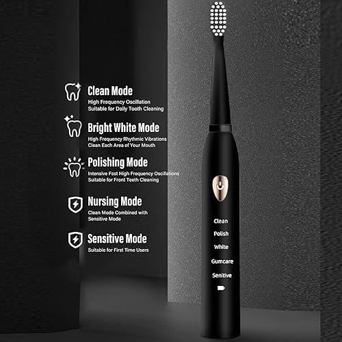 Miniatura 2 de ciciglow Cepillo de dientes eléctrico, 5 modos de alimentación eléctrica recargable, cepillo de dientes suave con 4 cabezales de cepillo para