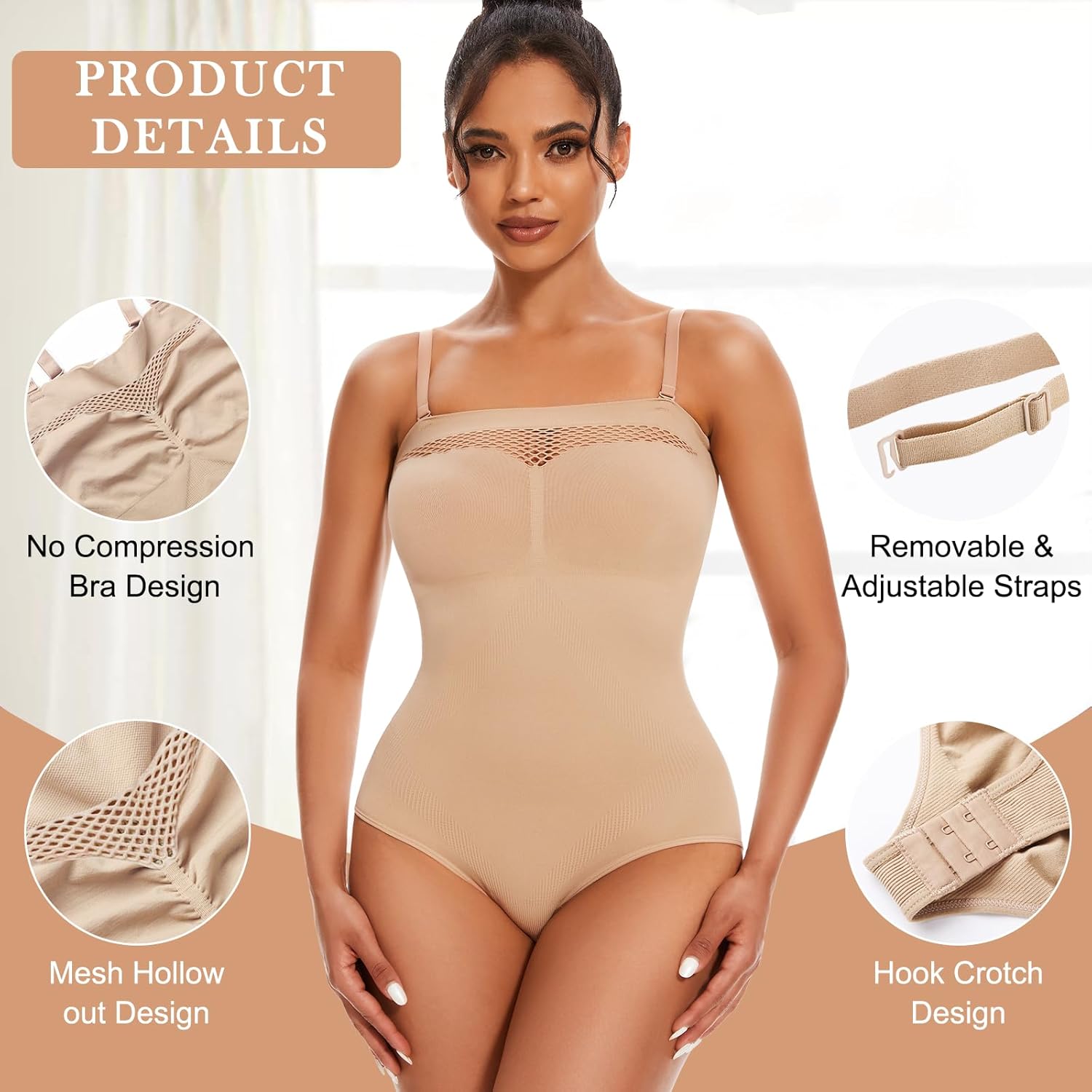 Strapless Shapewear Bodysuit with Mesh | Tummy Control Butt Lifter for Women | Seamless Invisible Body Shaper - Image 3