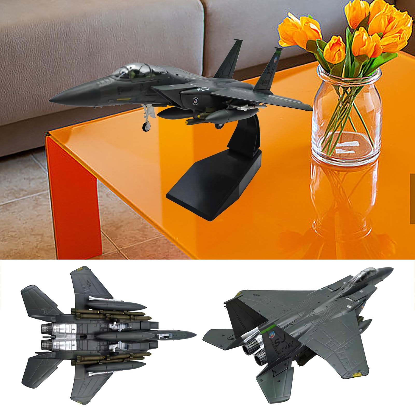 Modello aereo militare F-15E Strike Eagle preassemblato in lega pressofusa in scala 1:100 - Display statico collezione for appassionati aviazione, decorazione scrivania for fotografia