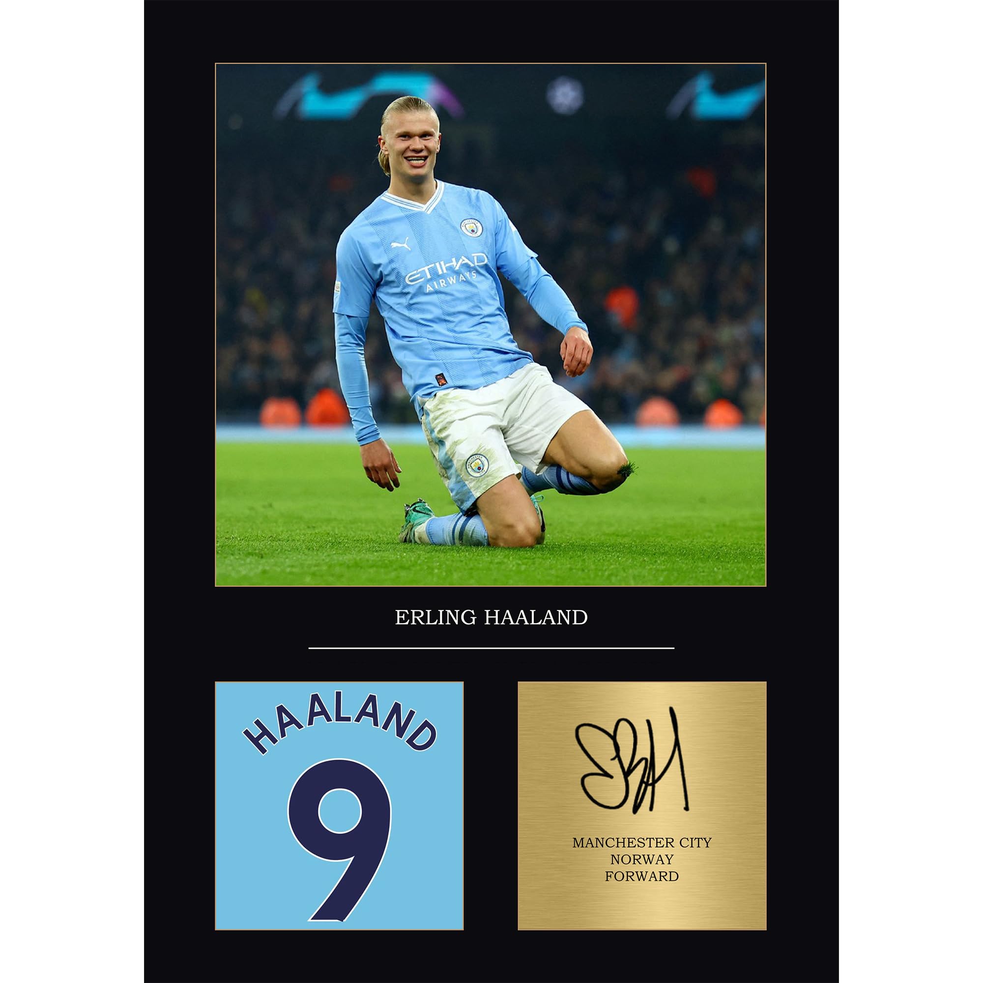 Erling Haaland Gift Signed A4 Print Display Framed Manchester City Gifts For Boys Digitally Reproduced Signature Man City Gifts For Boys (Framed)