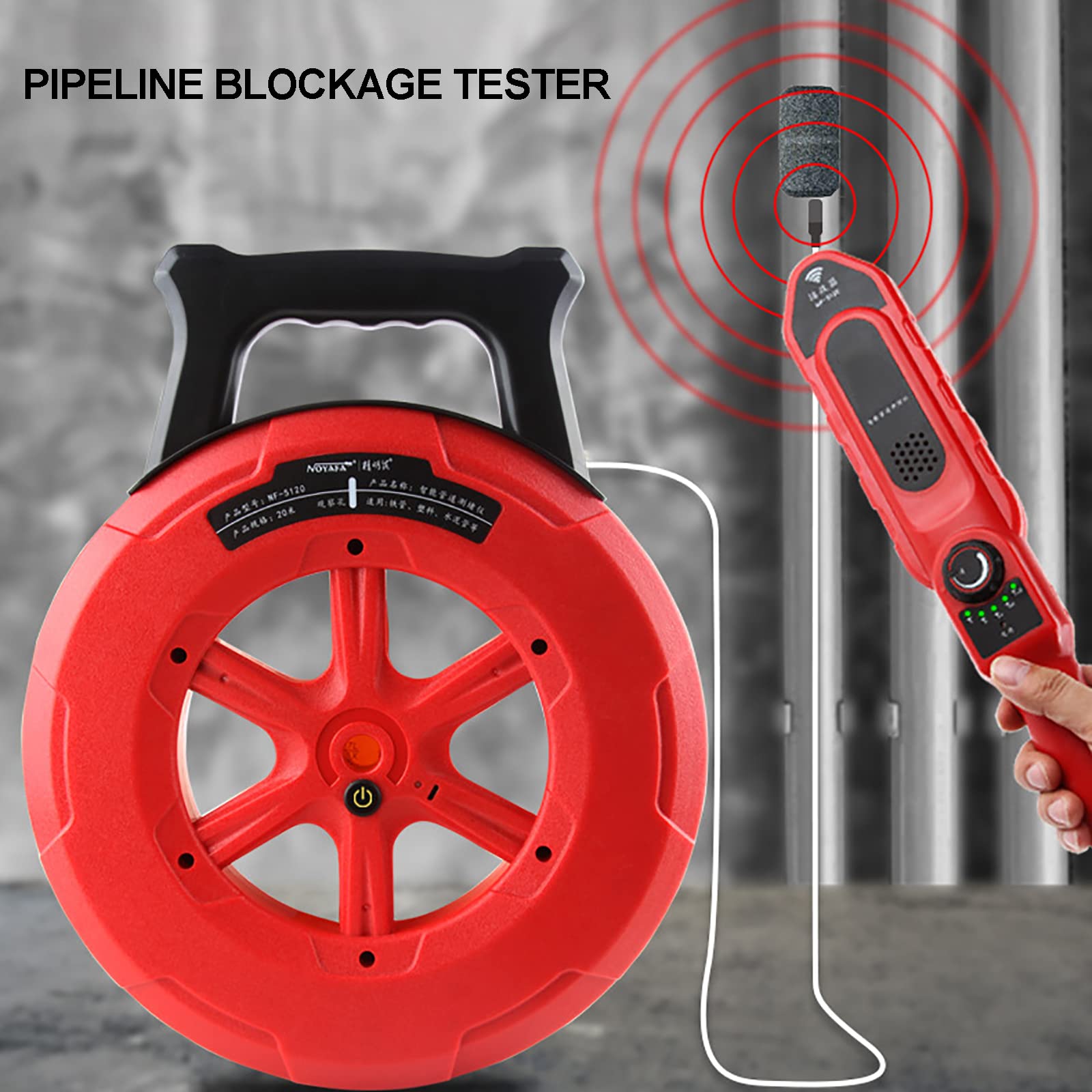 Localisateurs de tuyaux Portables, détecteur de Blocage de Tuyau 20/30/40 m, Alerte de positionnement précis réglable en sensibilité, localisateur de Blocage de Pipeline avec 8 sondes pour 40m
