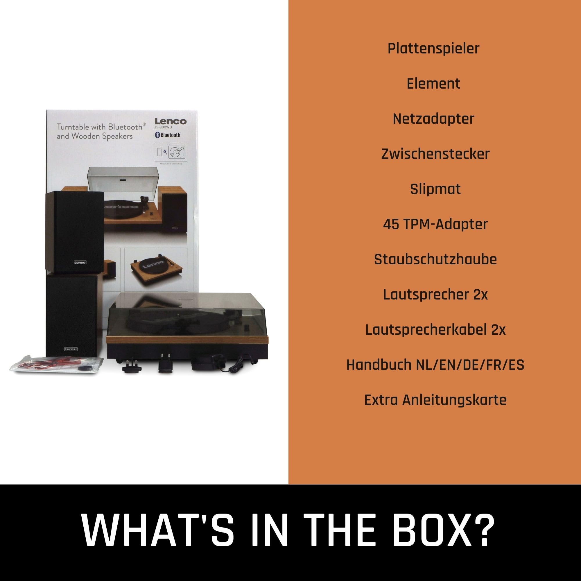Lenco LS-300WD - Plattenspieler - Schallplattenspieler | LS-300 - Vinyl Player - Bluetooth - 2 x 10 W RMS - Riemenantrieb - Auto-Stopp - MDF-Gehäuse - Braun