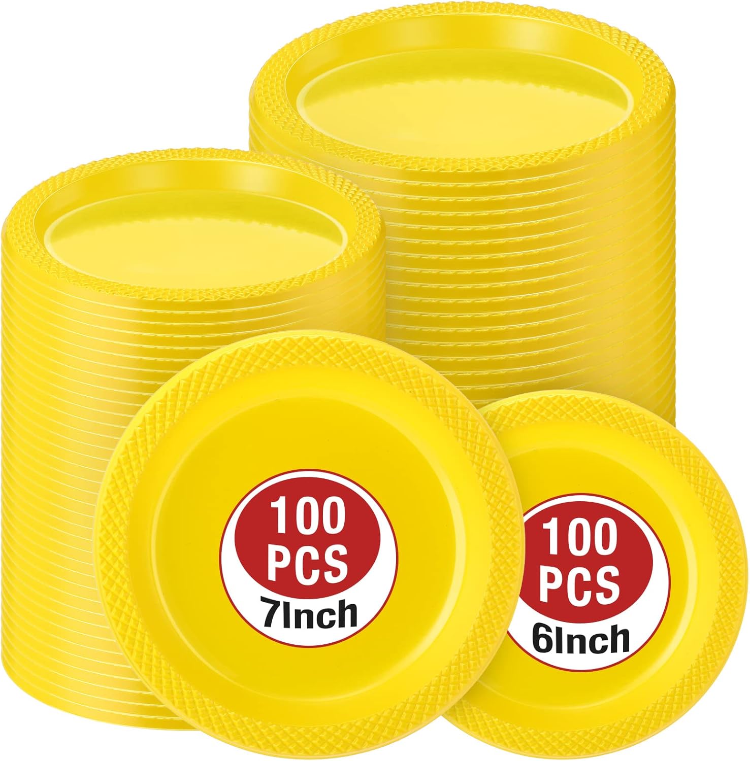 Mimorou 200 Packs Yellow Plastic Plates Disposable Party Round Plates Bulk 6" 7