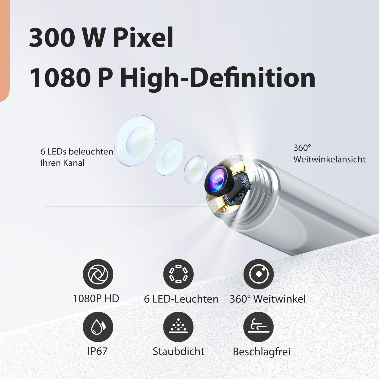 Otoscope Oreille, 1080P HD Kit Camera Oreille, Camera Iscope IP67 Étanche Nettoyant Oreille Avec 6 Lumières LED, Outil de Nettoyage d'oreille de 3,5 mm, Adapté aux Smartphones Tablettes IOS Android