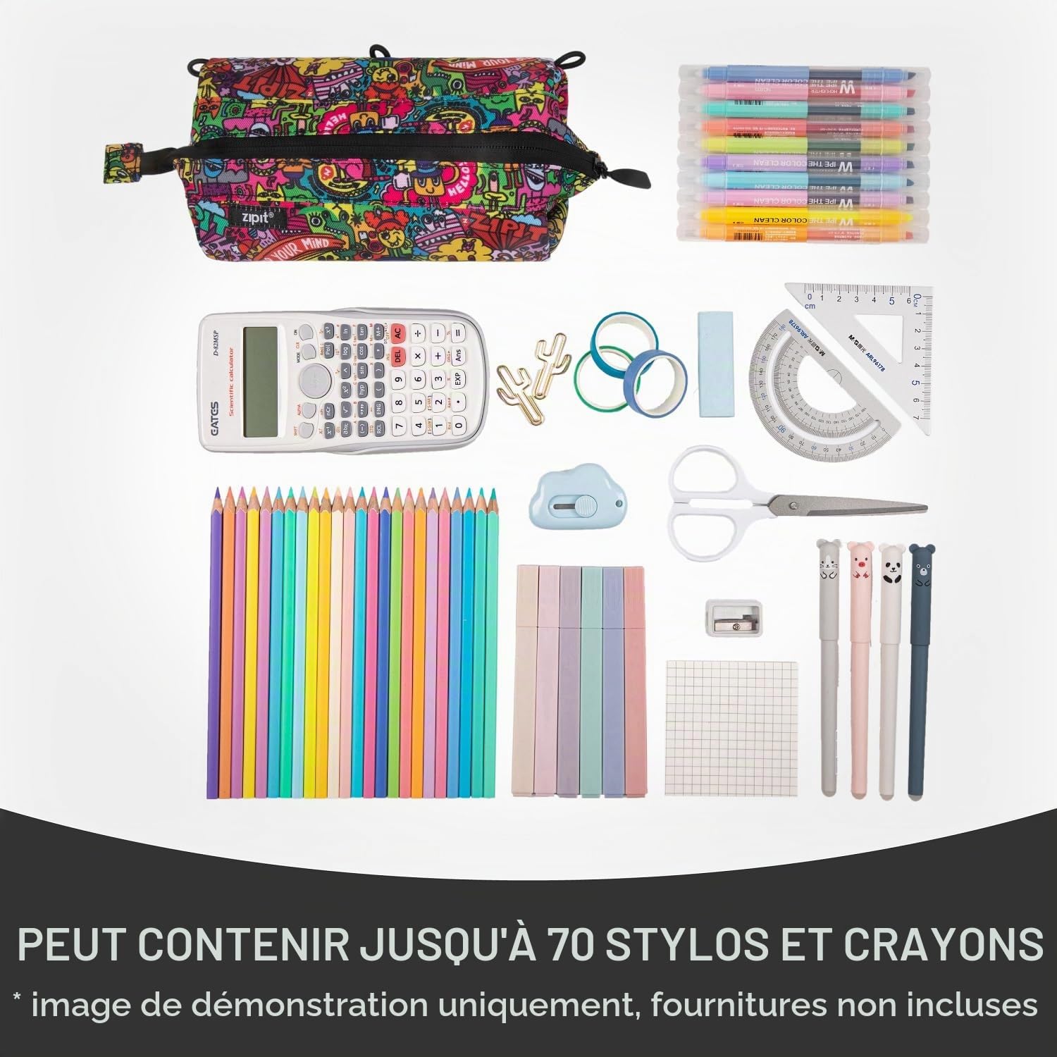 ZIPIT Lenny Trousse à crayons grande capacité pour école et bureau