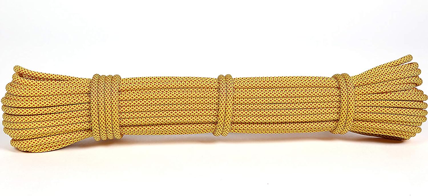 多機能屋外6mm補助ロープグラブロープバインディングロープ、張力は500KG（黄色のクリップレッド）(Size:60M)