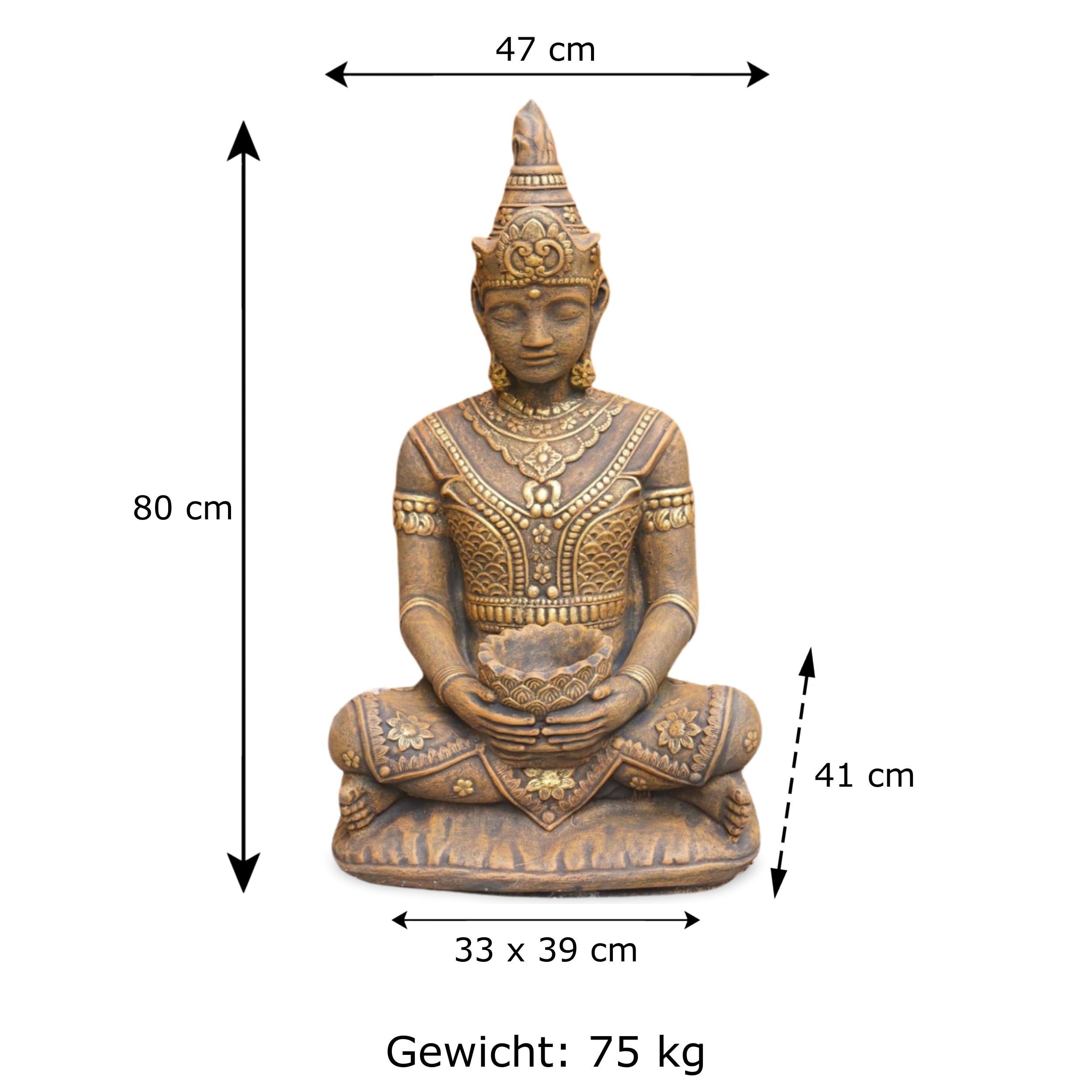 gartendekoparadies.de Statue de Bouddha thaïlandais en pierre moulée résistante au gel, hauteur 80 cm, 75 kg, pour extérieur (doré)