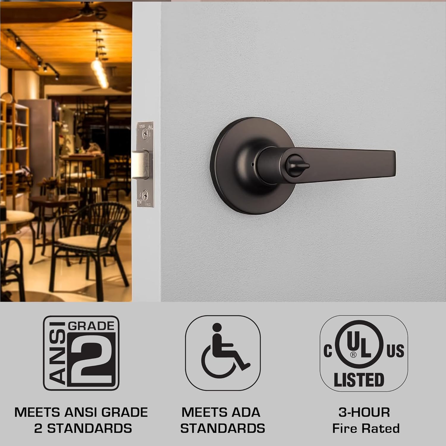 BRINKS Commercial - Light Duty Keyed Door Entry Lever, Matte Black Finish - Meets ANSI Grade 2 Standards and is ADA Compliant