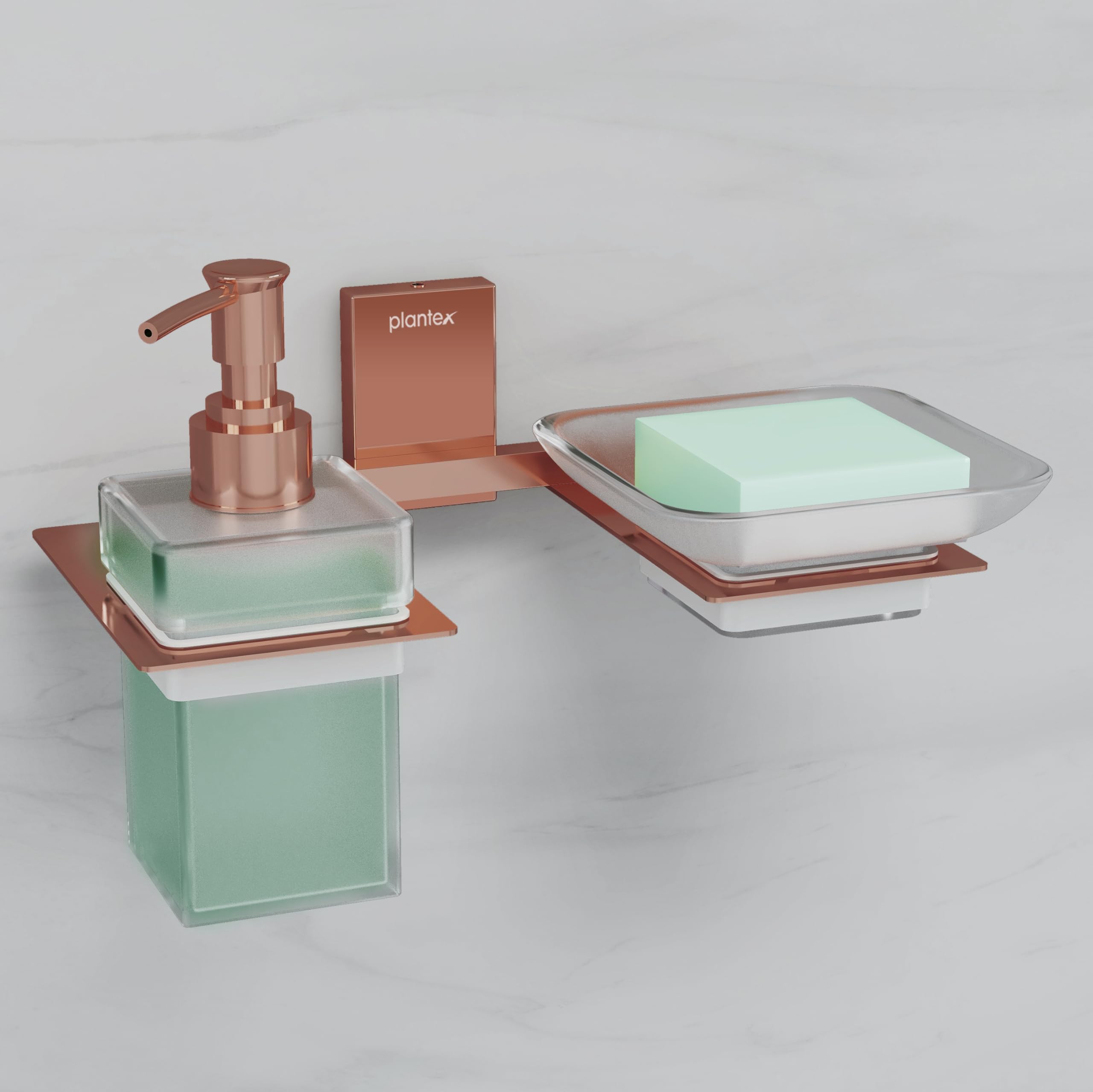 Plantex 304 Grade Stainless Steel Glass Soap Dish with Liquid Dispenser for Bathroom/Soap Stand/Glass Shampoo Dispenser/Bathroom Accessories - Pack of 1 (Crystal, PVD Rose Gold) (B0CWY217KJ) Amazon Price History, Amazon Price Tracker