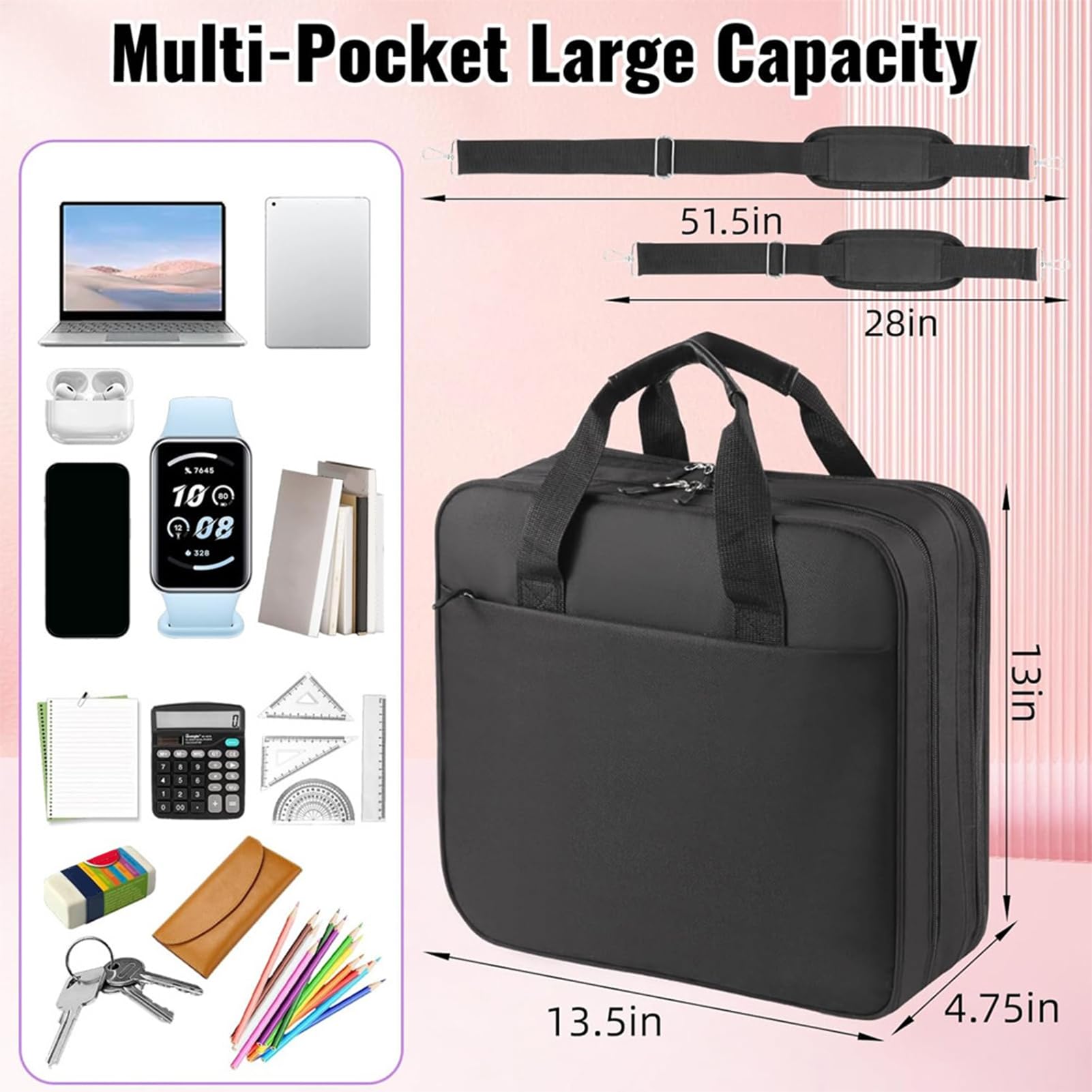 Carpeta organizadora de archivos expandible, soporte de documentos de 3 anillos, funda con múltiples bolsillos, papelería de oficina escolar para estudiantes profesores, viajes de negocios