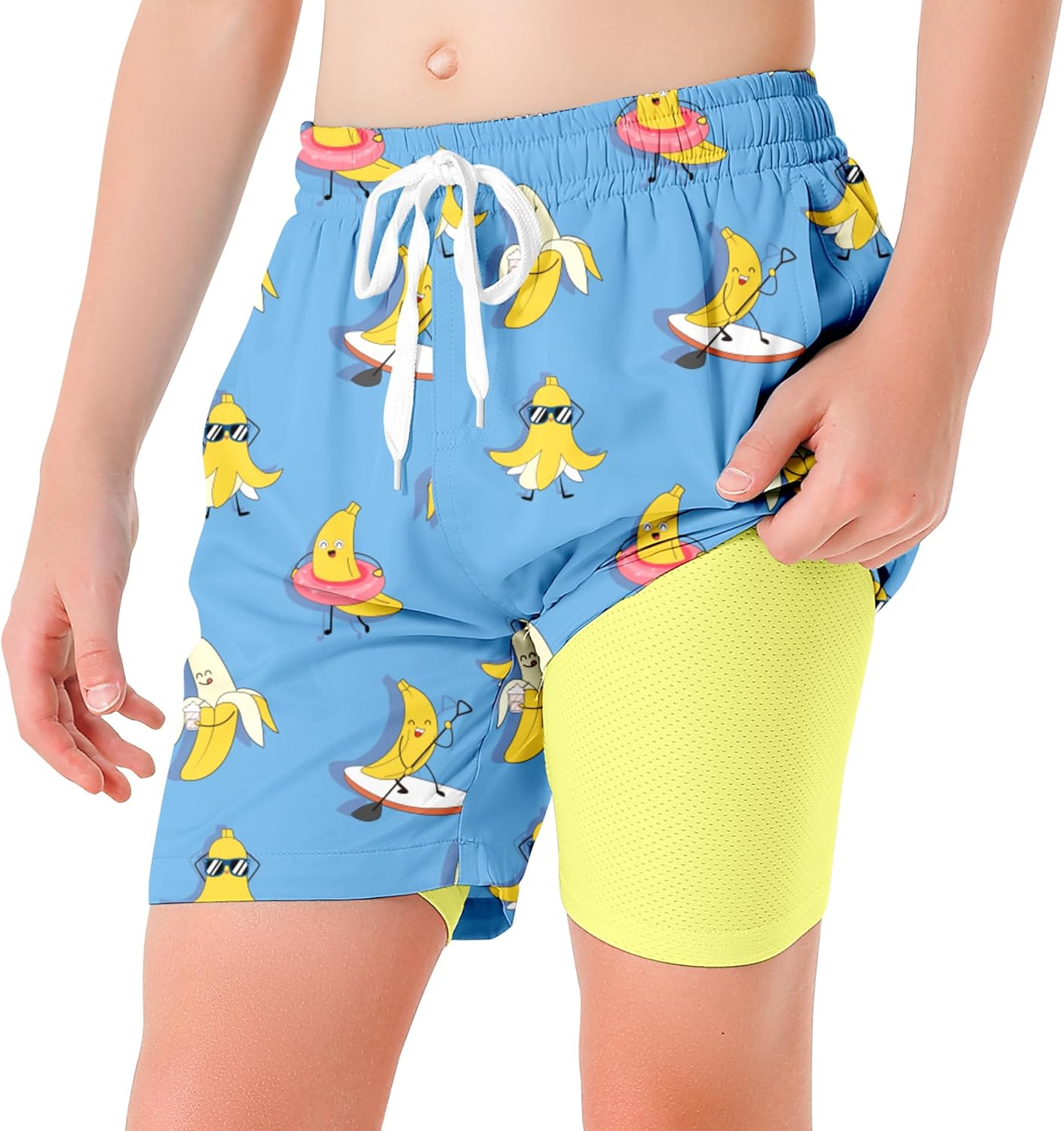 Ahegao Boys Swim Trunks with Compression Liner Big Kids Bathing Suit Quick Dry Board Shorts for 6-20 Years - Image 2