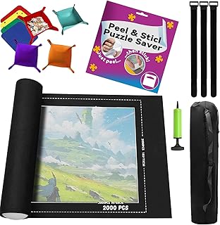 2000 Pieces Jigsaw Puzzle Mat Roll Up with 18 Puzzle Saver Sheets & 6 Hooks, Sorting Trays, Hand Pump, Inflatable Tube, St...