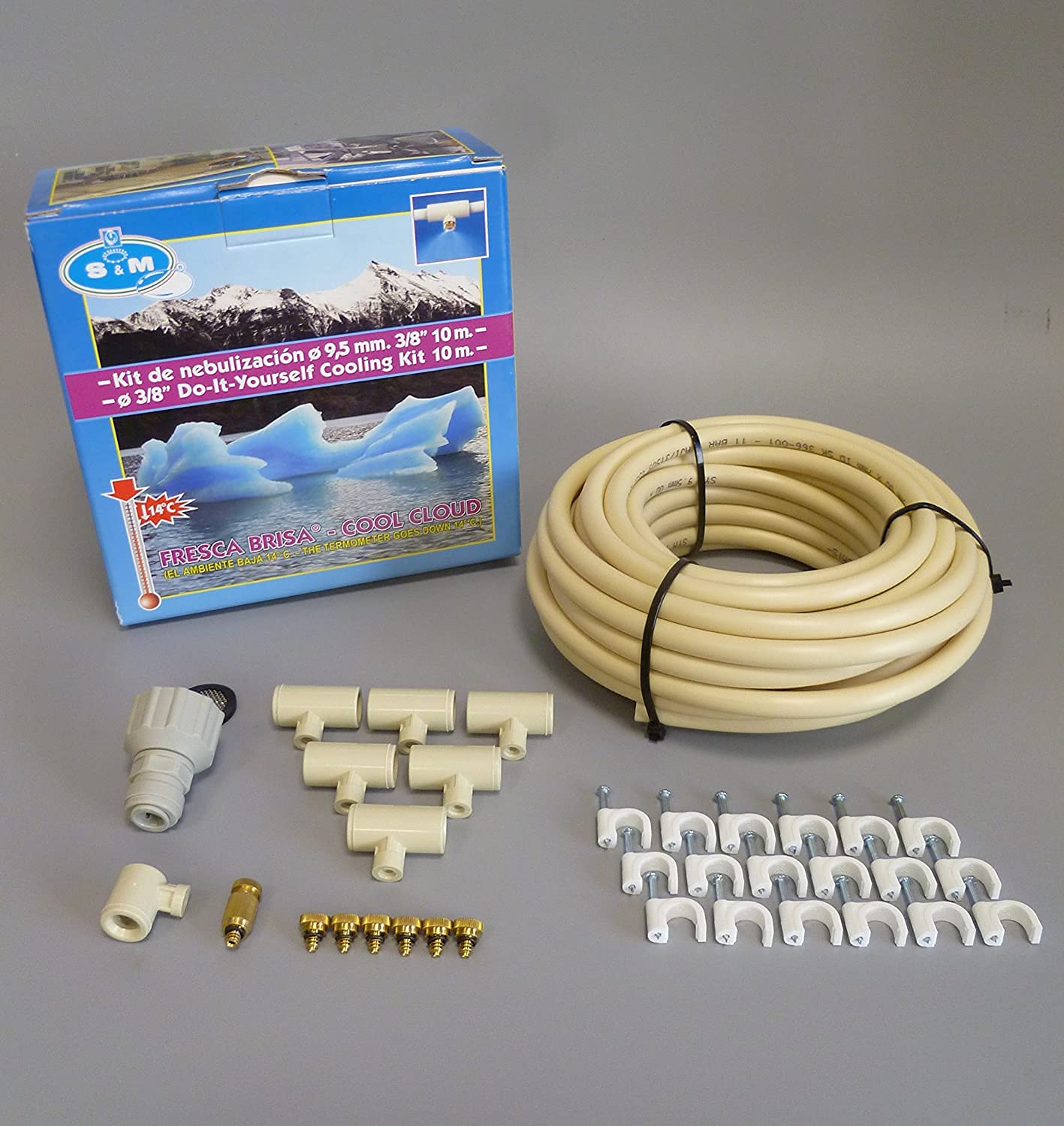 S&M Kit de nebulización para Grifo de Rosca 3/8" Pulgadas. Reduce hasta 14ºC la Temperatura. 10 Metros