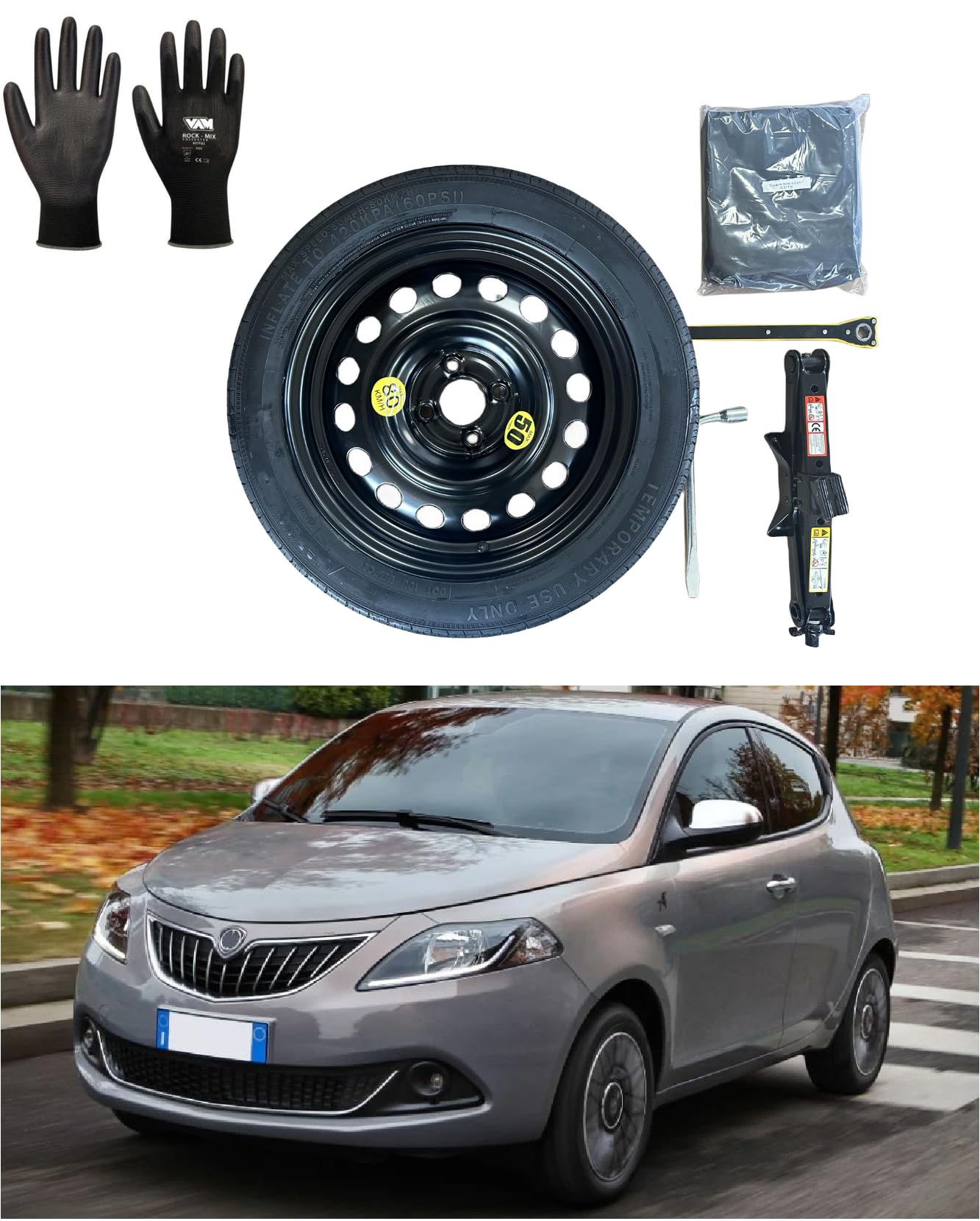 Kit Ruotino Di Scorta AIWAYS 15" Per Lancia Ypsilon 2011 - Con Cric E Chiave