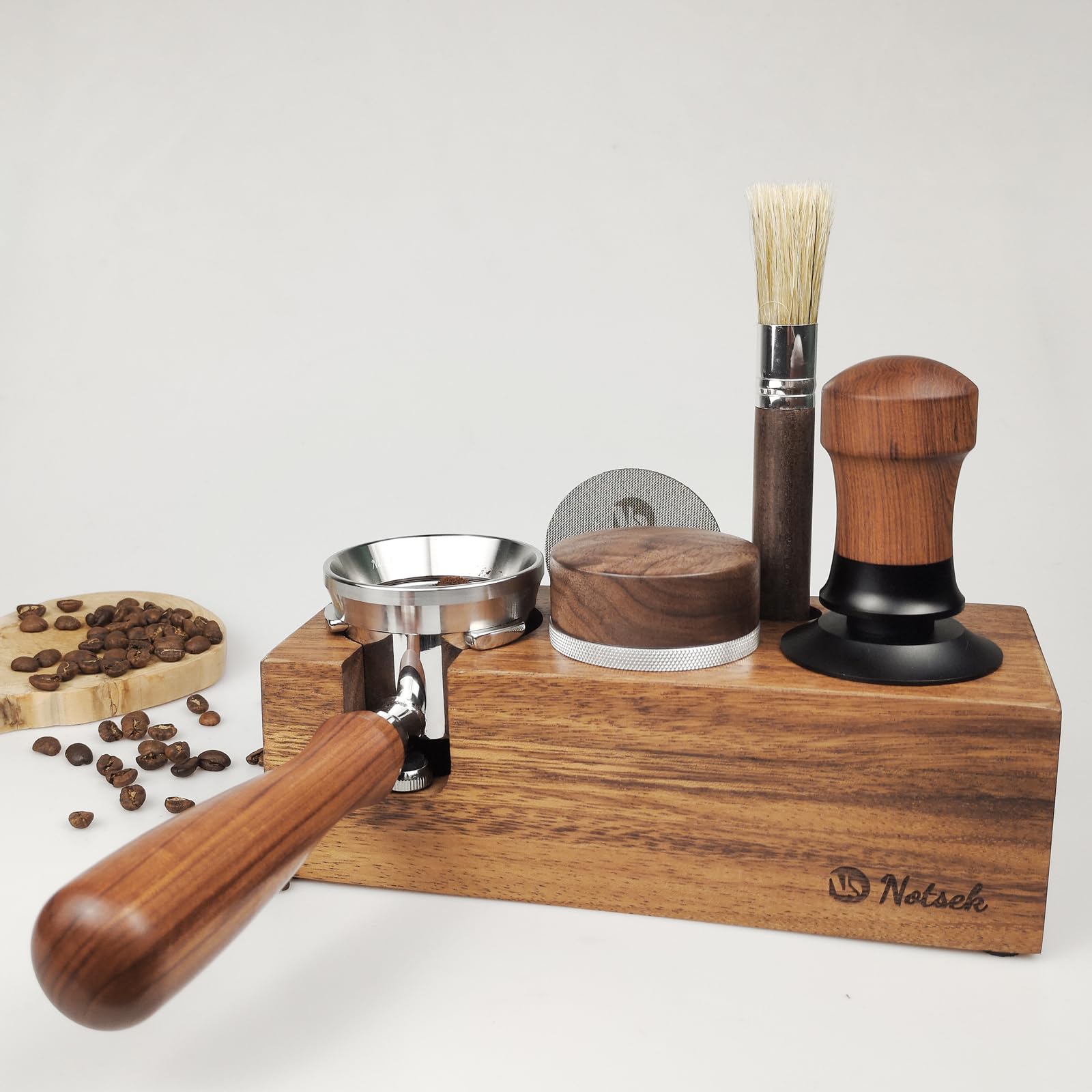 NOTSEK Tamperstation 54mm Holz, Tamper Station aus Walnussholz für Siebträger 51mm 54mm, Tamping Station für Espresso Kaffeemaschine Barista Zubehör