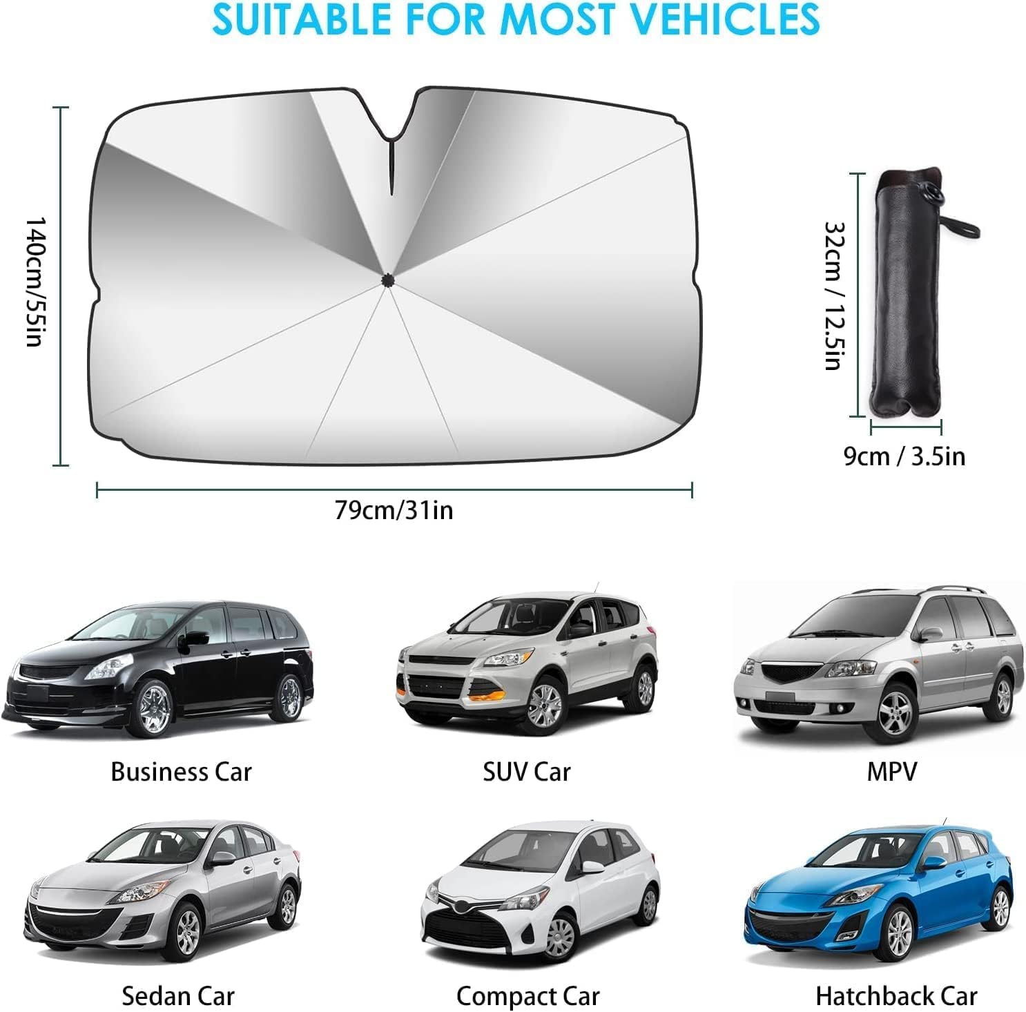 Parasol Coche Delantero Compatible para Volkswagen VW T-Cross 2019-2022, Parasol Paraguas Coche Protección UV Plegable Tapa Sol Carro,S-29 * 51in