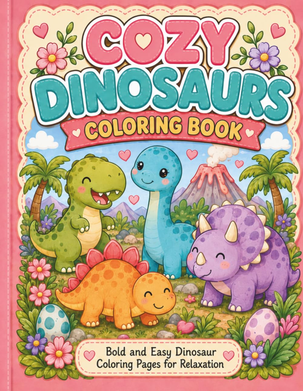 Cozy Dinosaurs Coloring Book: Bold and Easy Dinosaur Coloring Pages for Relaxation