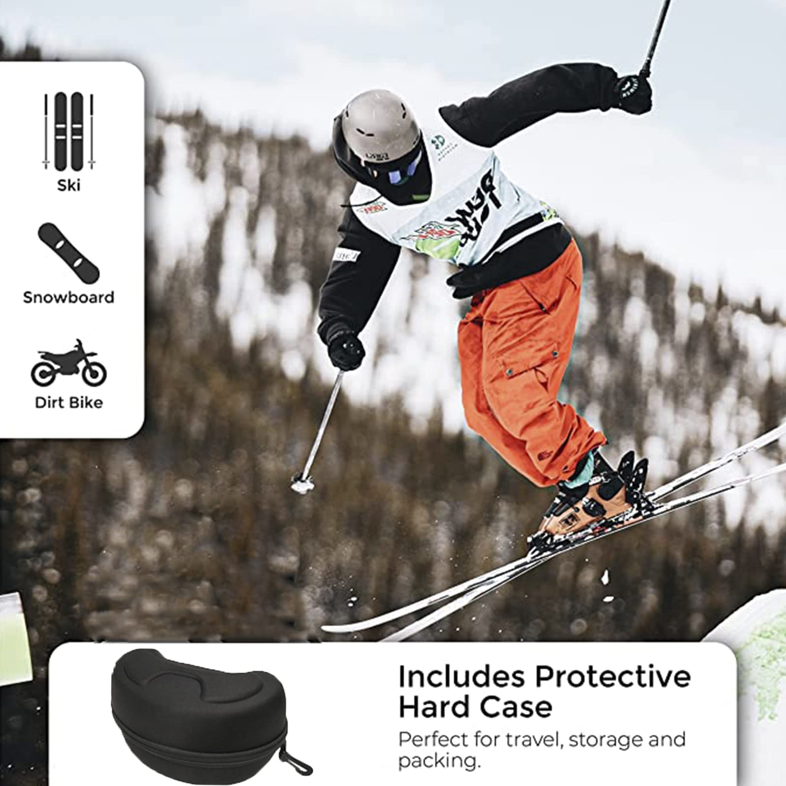 Lunettes de Ski Homme Femme, Anti-Buée Masque de Ski OTG, Anti-poussière Coupe-Vent, 100% Protection UV, Masques de Snowboard pour Ski Cyclisme Snowboard Randonnée d'hiver