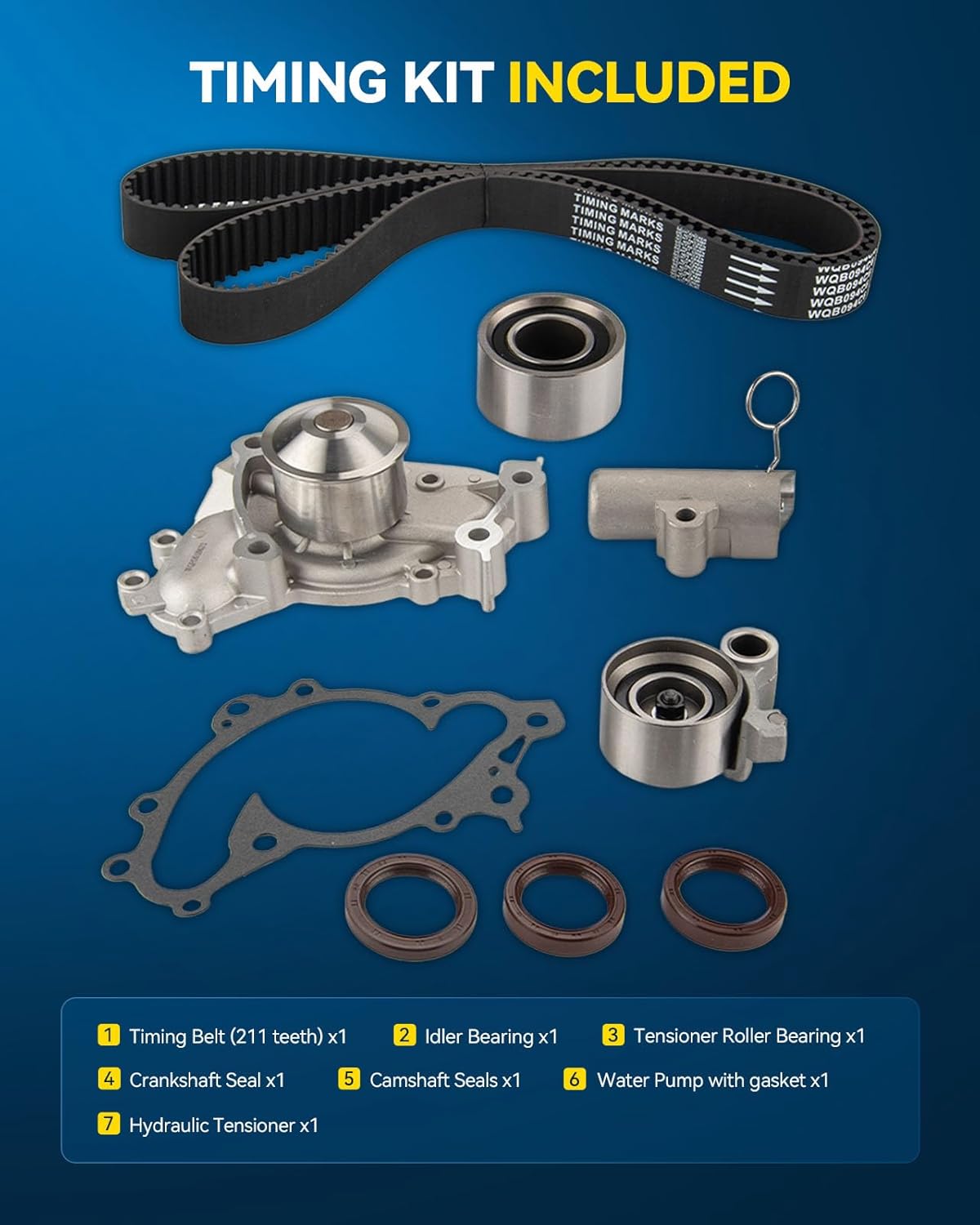 PHILTOP Timing Belt Kit with Water Pump Compatible with Toyota Highlander 2001-2007, Sienna 2004-2006, Camry 2002-2006, Solara 2004-2008, Lexus RX330 2004-2006, ES330 2004-2006, ES300 2002-2003