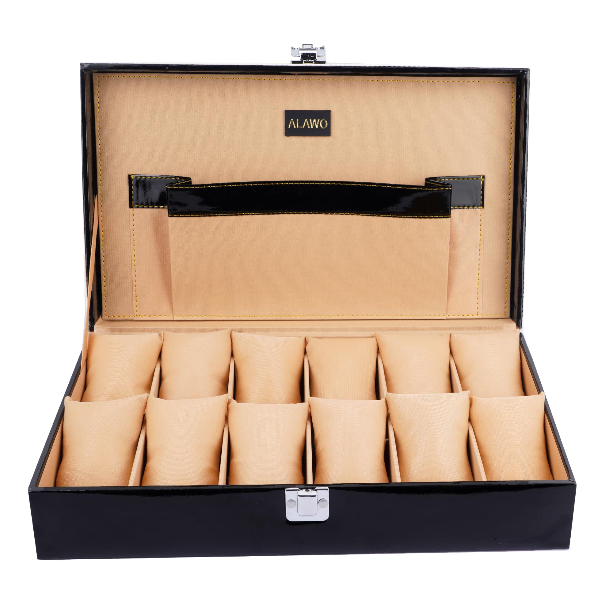 ALAWO Watch Box Holder Organizer in PU Leather with 12 Slots of watches in Black & Cream color in PU Leather (B0CW64JMNG) Amazon Price History, Amazon Price Tracker