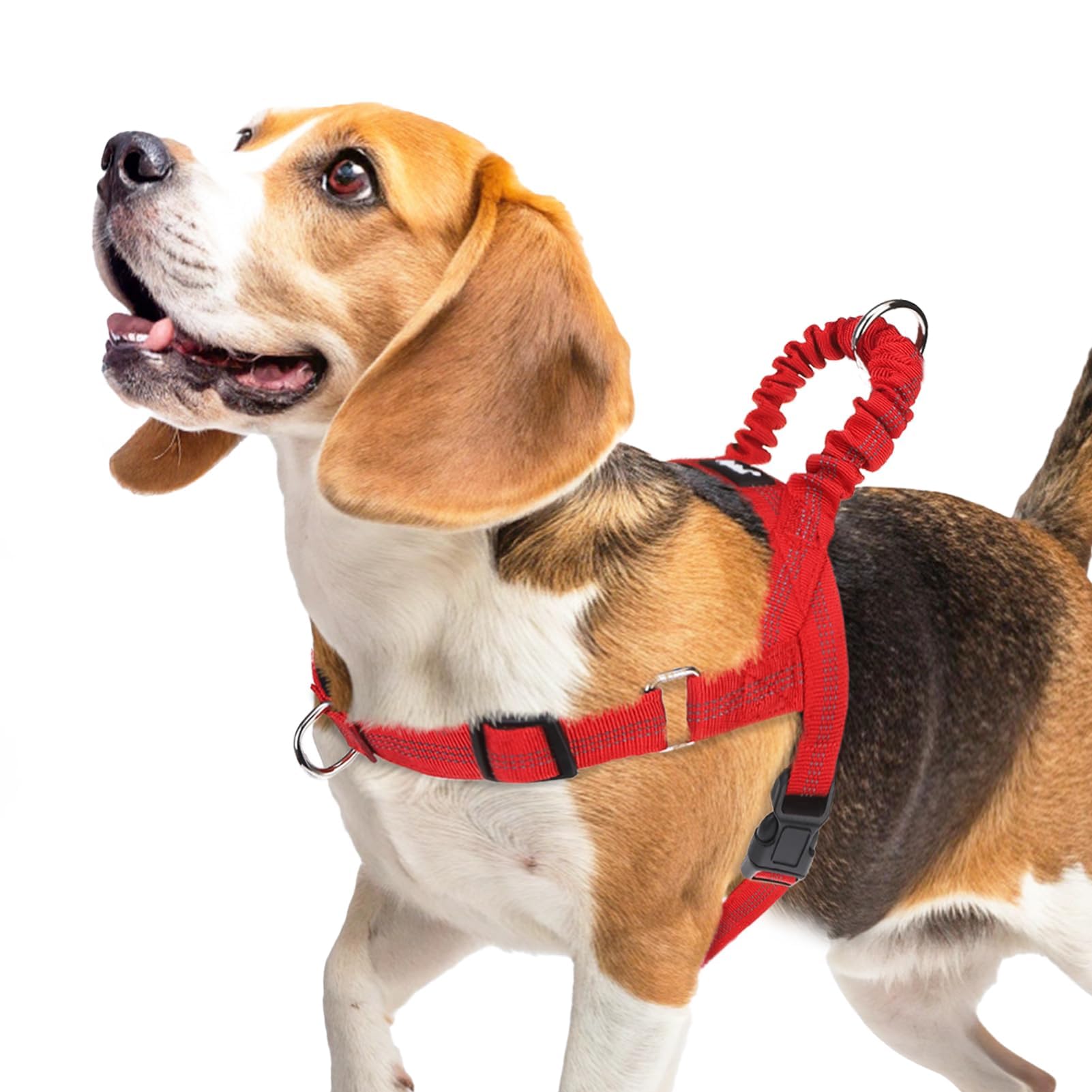 pupteck no pull dog harness medium sized dog, adjustable reflective pet vest harness with bungee handle, escape proof no choke harness for medium dogs walking training, red m