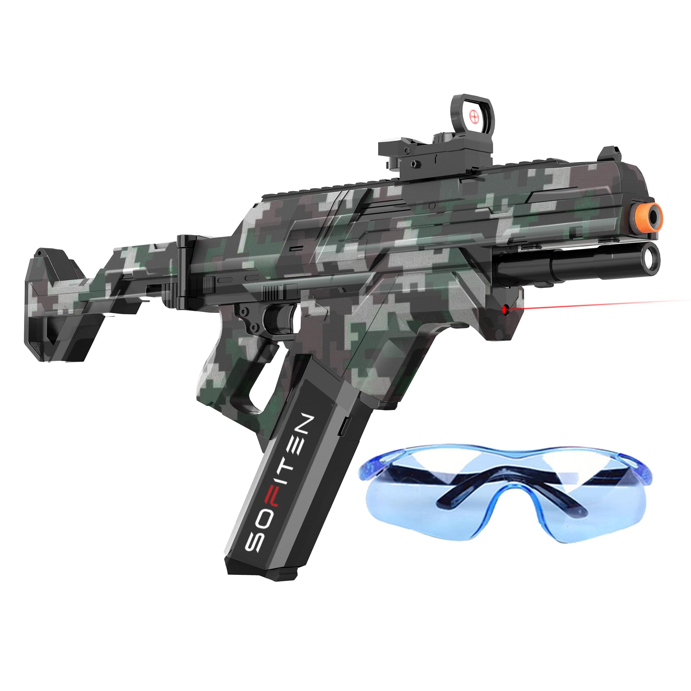 Electric Gel Ball Blaster Gun High Speed 180+FPS Automatic Blaster Gun 100+ Feets Battery Display Foldable Stock Modular Battery with 40,000 Gel Balls Outdoor Games Summer Gifts Over Age 14+