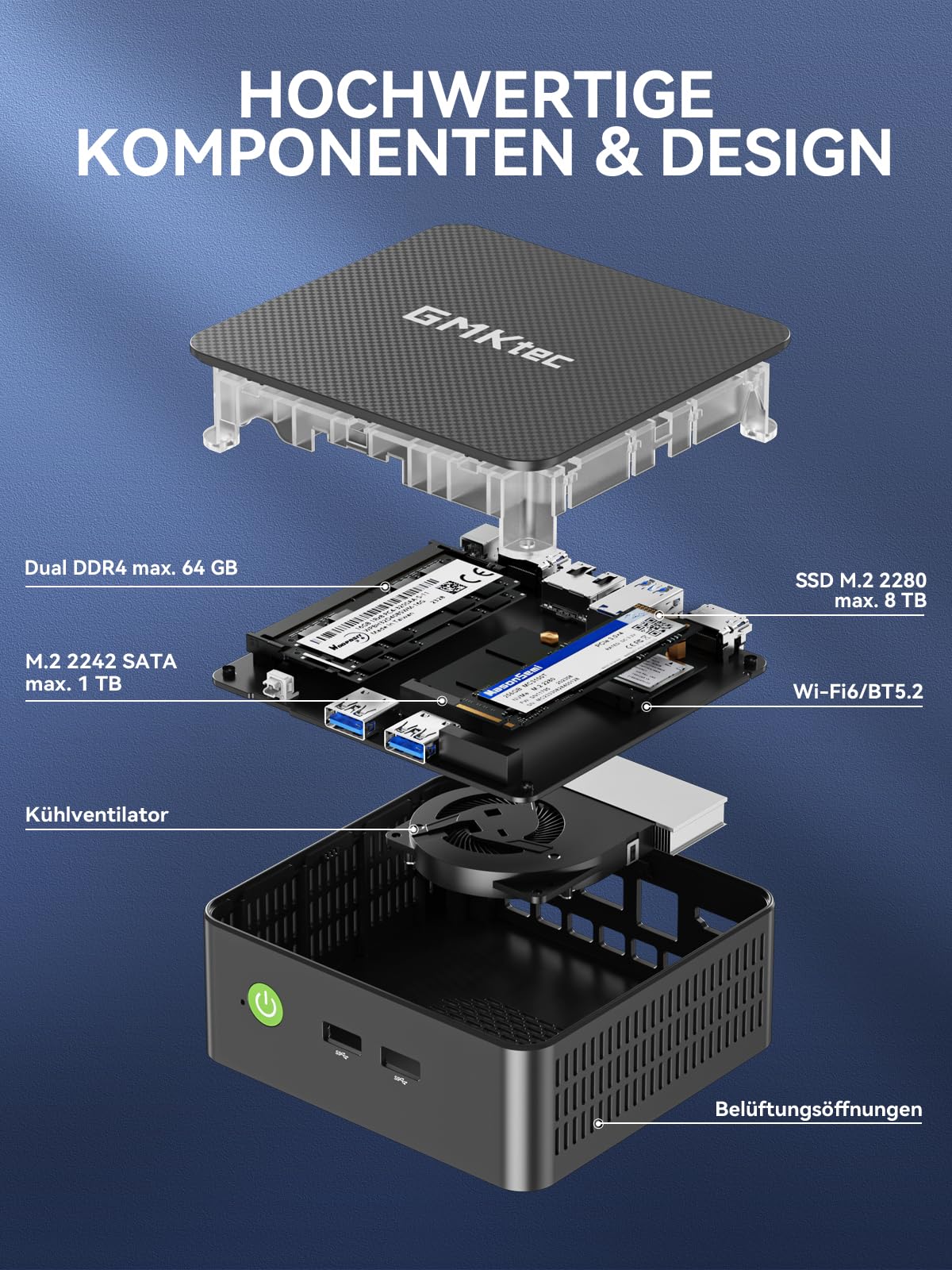 GMKtec G3 Pro Mini PC, 16 GB RAM 256 GB SSD M.2 Intel i3-10110U 4,1 GHz Mini Desktop-PC mit VESA-Unterstützung für Büro, Haus, Unternehmen, HTPC, Proxmox, Dual Display 4K, WiFi 6