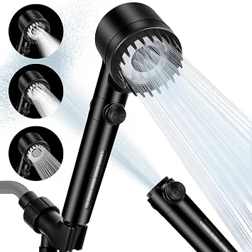 High Pressure Shower Heads with Handheld Sprayer, Filtered Shower Head Soften Hard Water with Scalp Massager for Skin & Hair Care, 3 Settings Multi Functional Detachable Shower Head Black