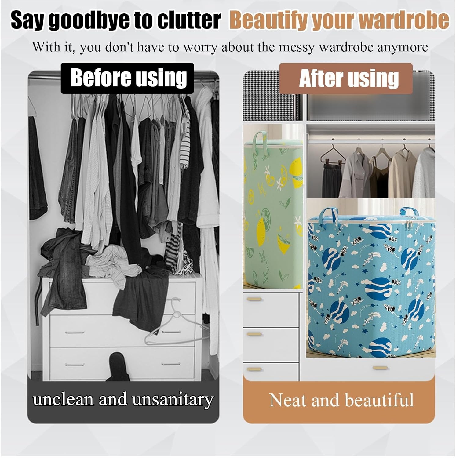 Clothes Storage Organizers, Non-woven Zippers Storage Bag , Moving Quilt Storage Basket Travel , Large-capacity Clothing Storage Bag, Fabric Containers Boxes For Organizing Shelves Bedroom ( Color : S