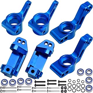 CrazyHobby Aluminum Front Steering Blocks & Caster Blocks and Rear Stub Axle Carriers Upgrade Kit for 1/10 Traxxas Slash 2WD Stampede Rustler VXL, Replacement of 3632 3736 3752 (Blue)