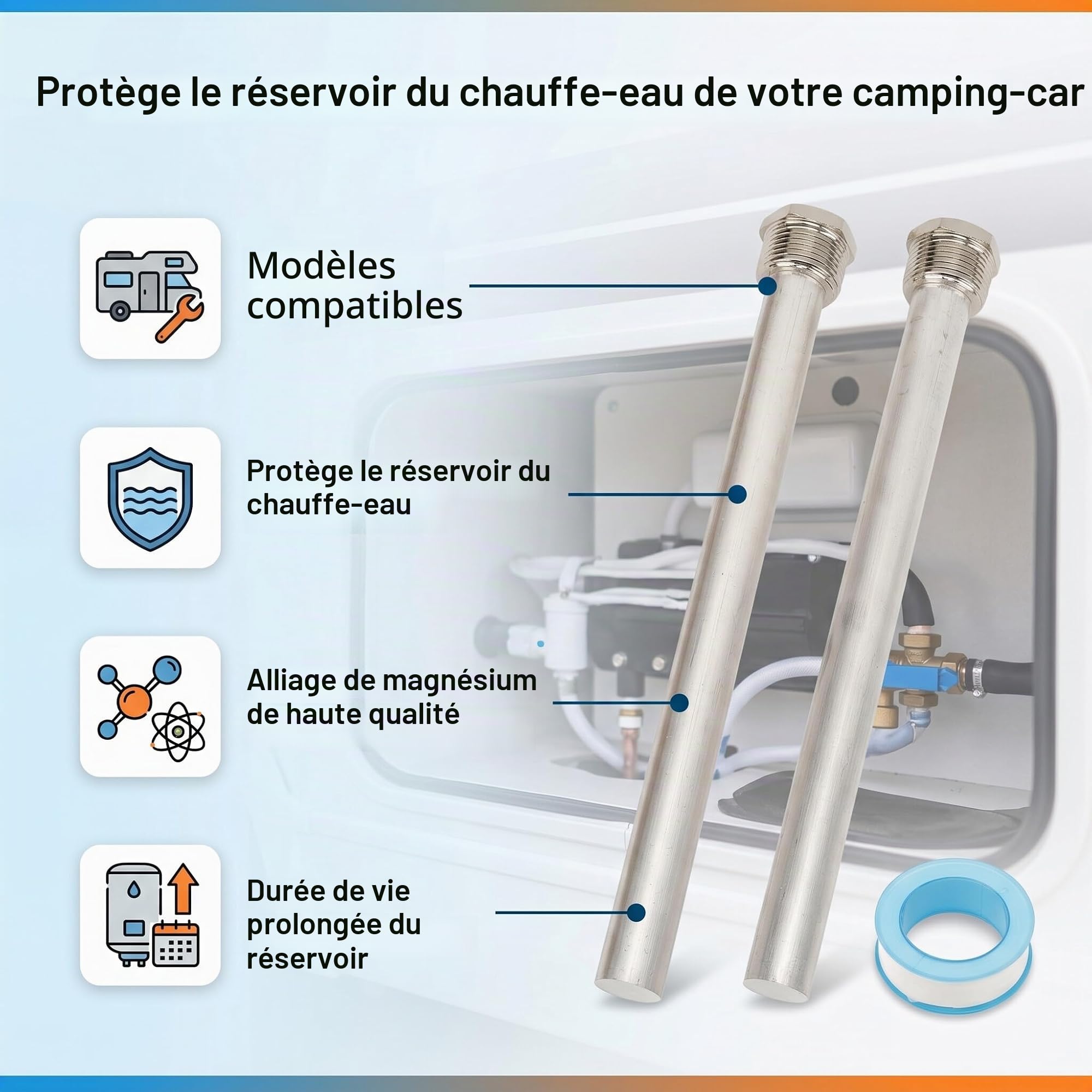 2 Pièces Tige d'anode de Chauffe-Eau RV 18 X 235 Mm 3/4 Pouces Tige d'anode de Protection NPT pour Chauffe-Eau Mor‑Flo RV Prévenez la Corrosion et Prolongez la Durée de Vie de